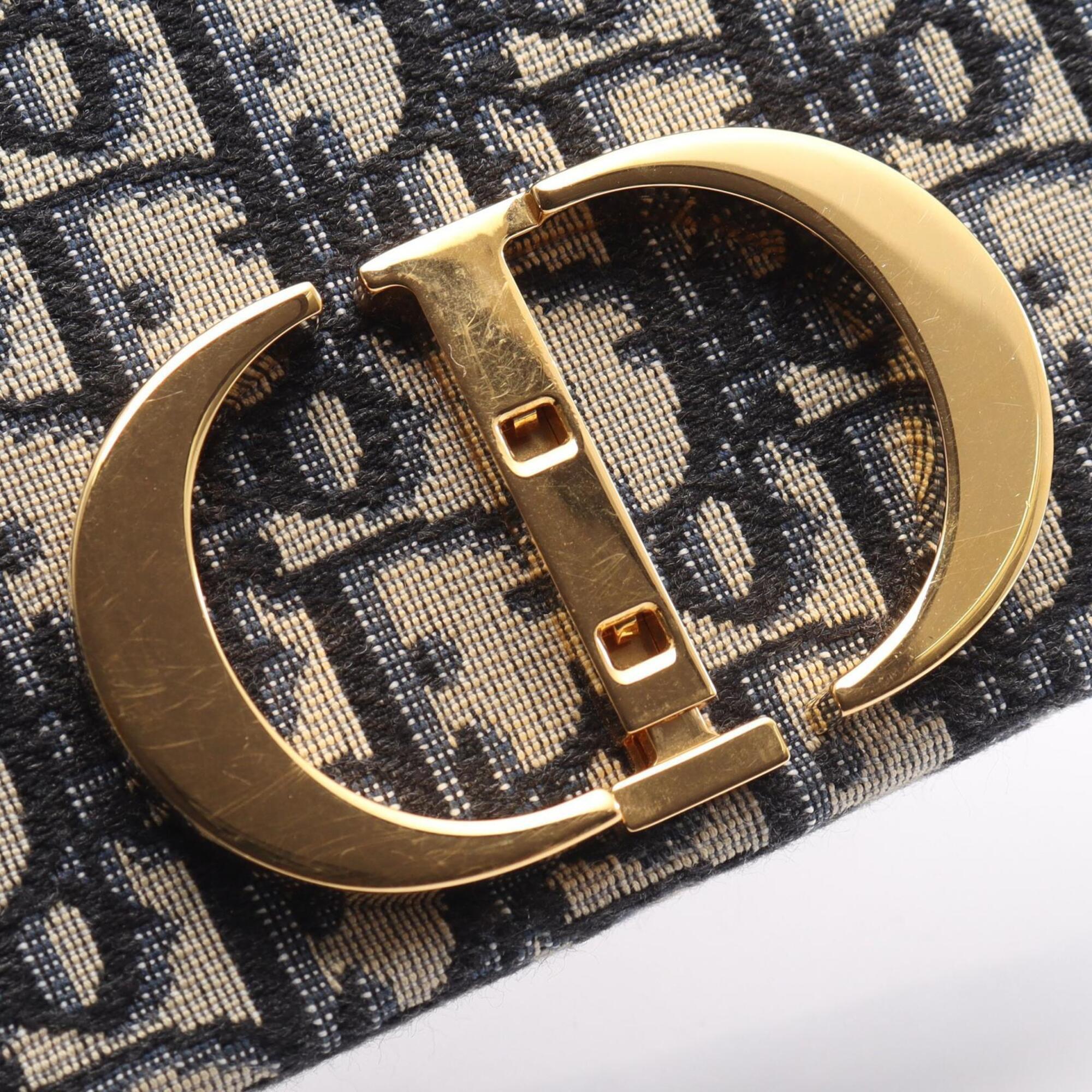 Christian Dior Beige Navy Canvas Leather Handbag Shoulder Bag (Pre-Owned)