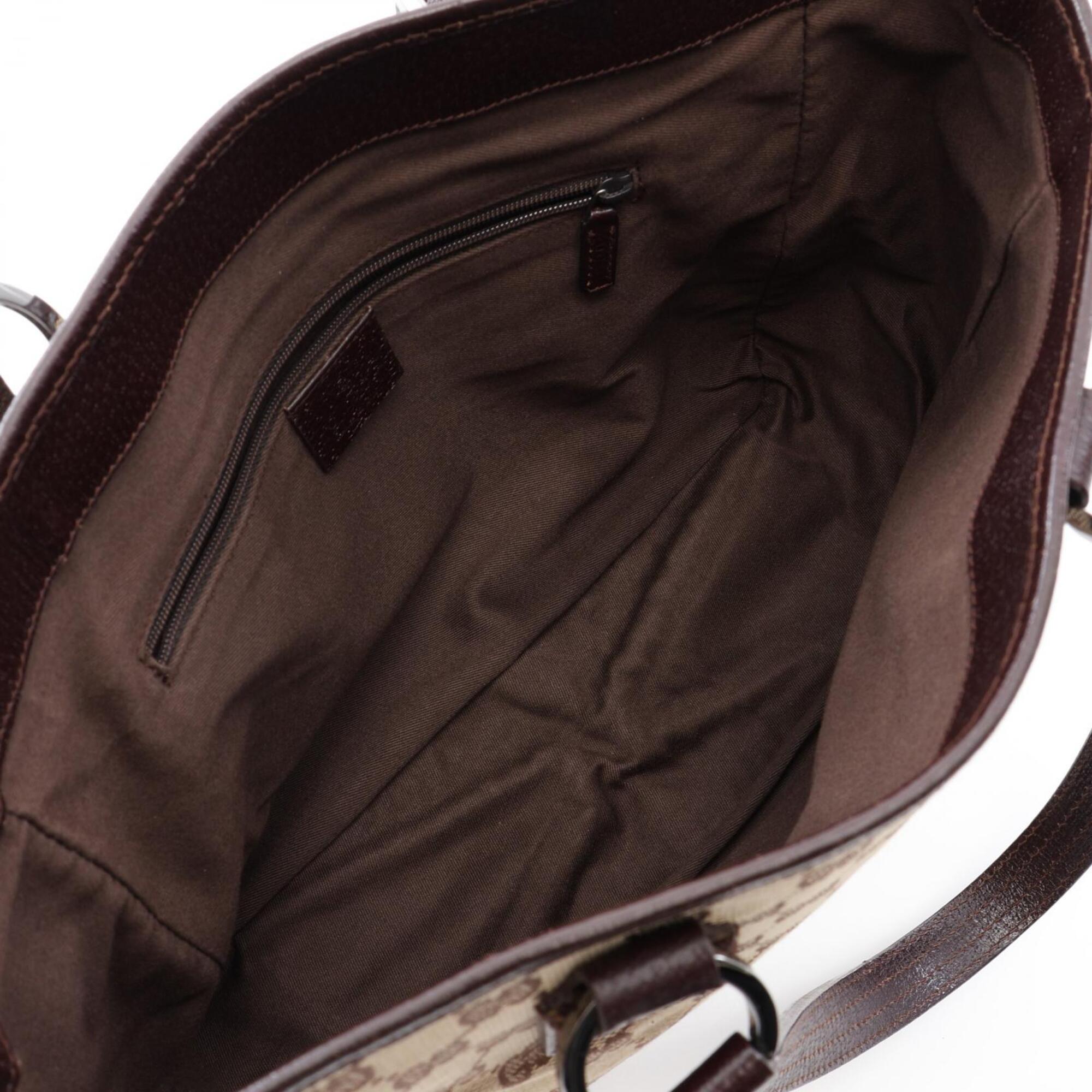 Gucci Beige Brown Canvas Leather Tote Bag (Pre-Owned)