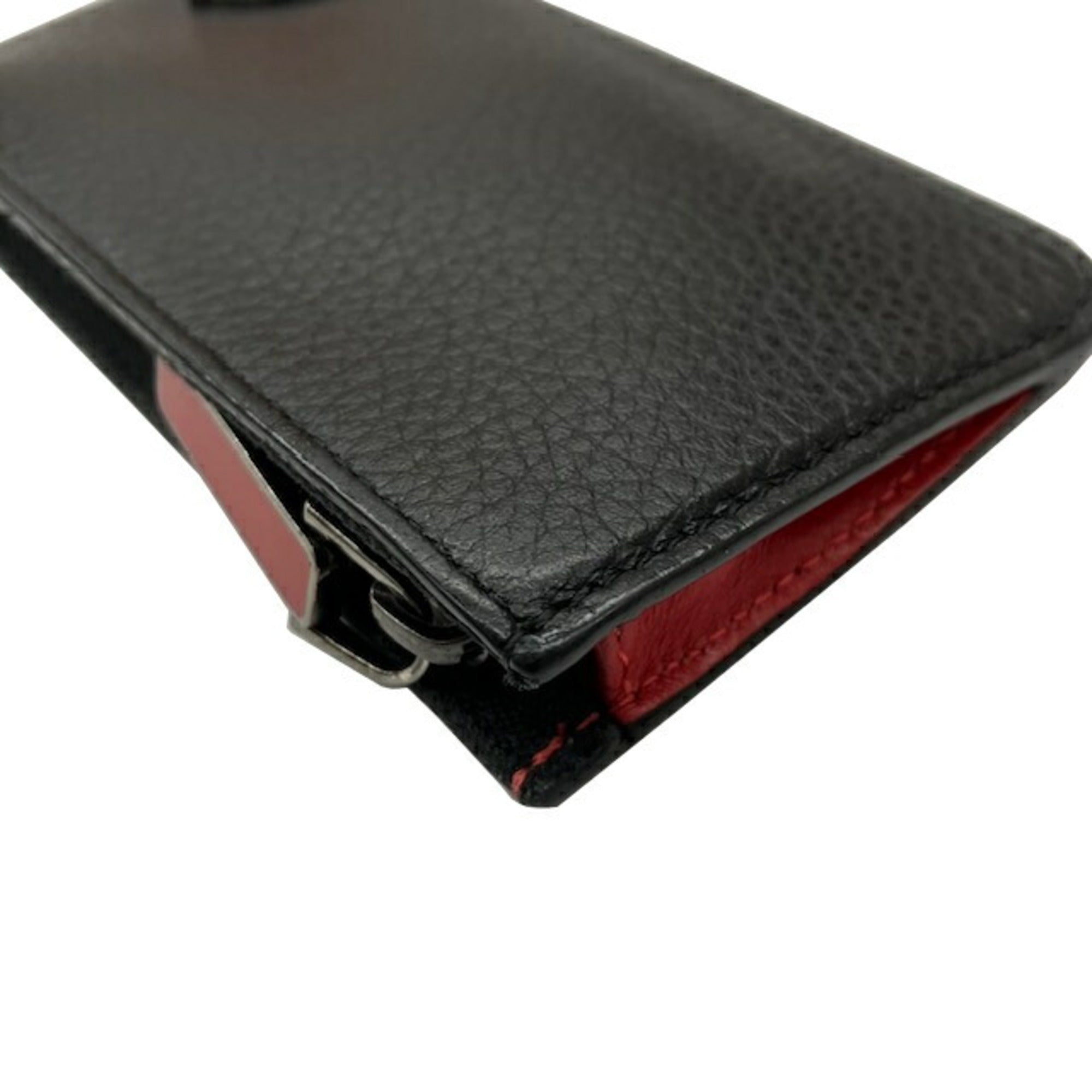 Christian Louboutin Black Red Color Leather Coin Purse/Coin Case (Pre-Owned)