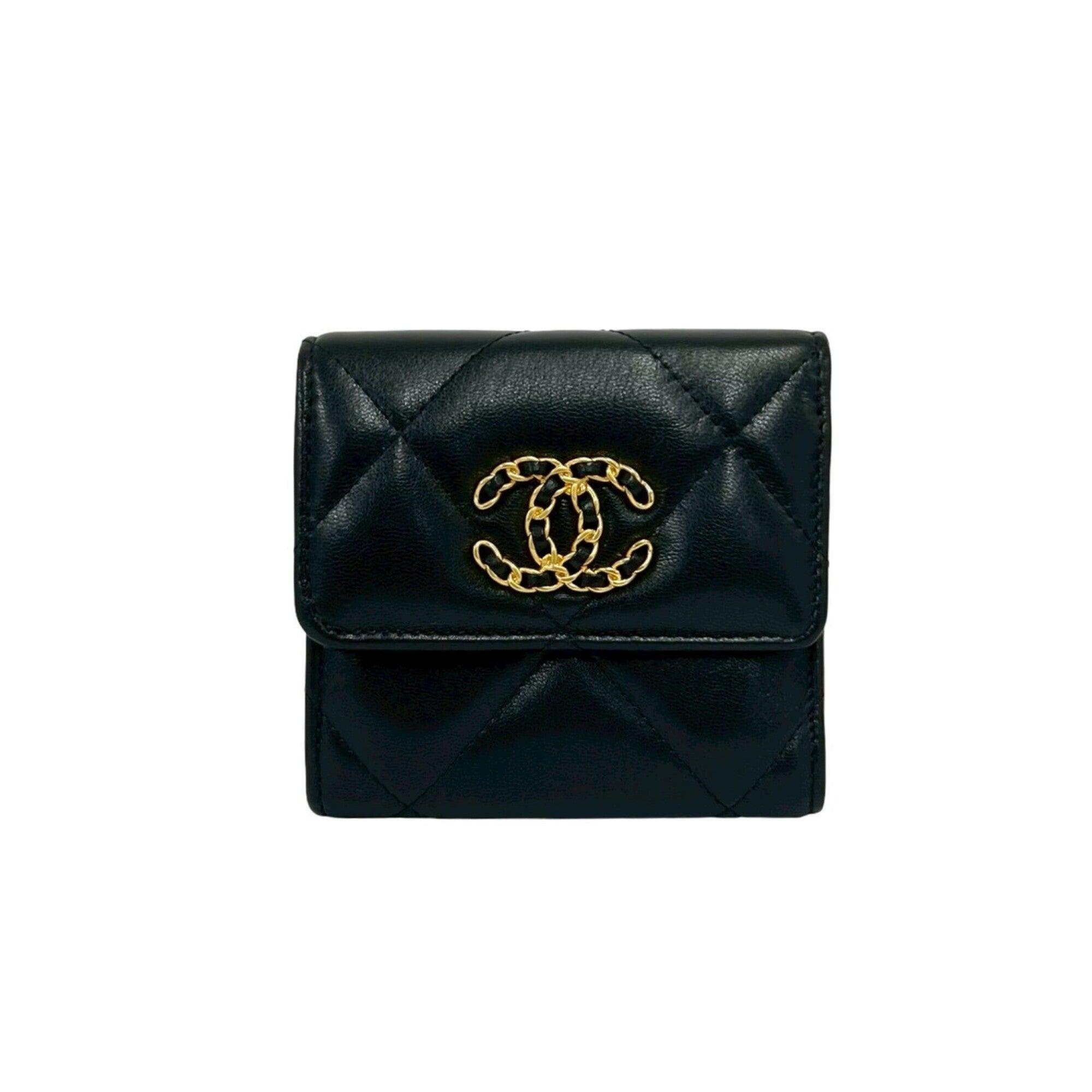 Chanel Black Leather Wallet (Tri-Fold) (Pre-Owned)