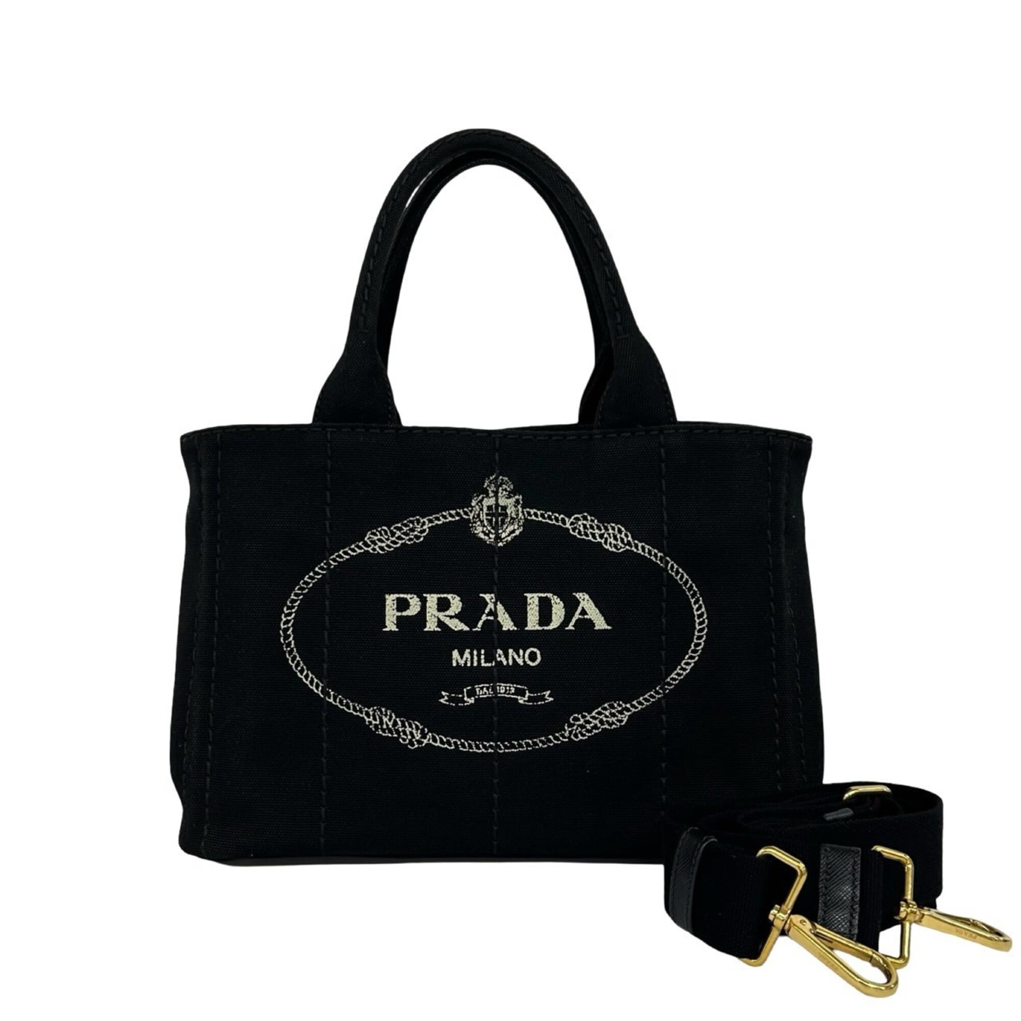 Prada Black Canvas Handbag Shoulder Bag Tote Bag (Pre-Owned)