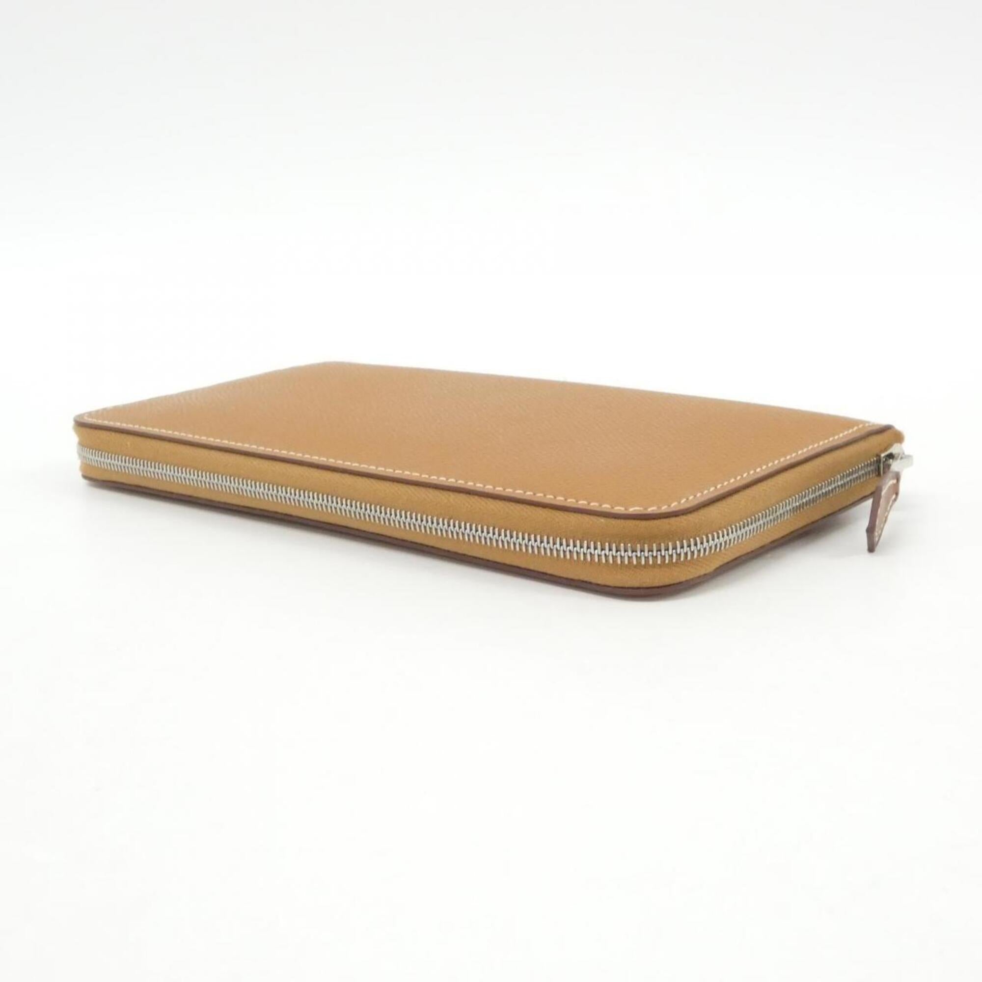 Hermes Gold Cassis Vert Epsom Leather Silk Long Wallet (Bi-Fold) (Pre-Owned)