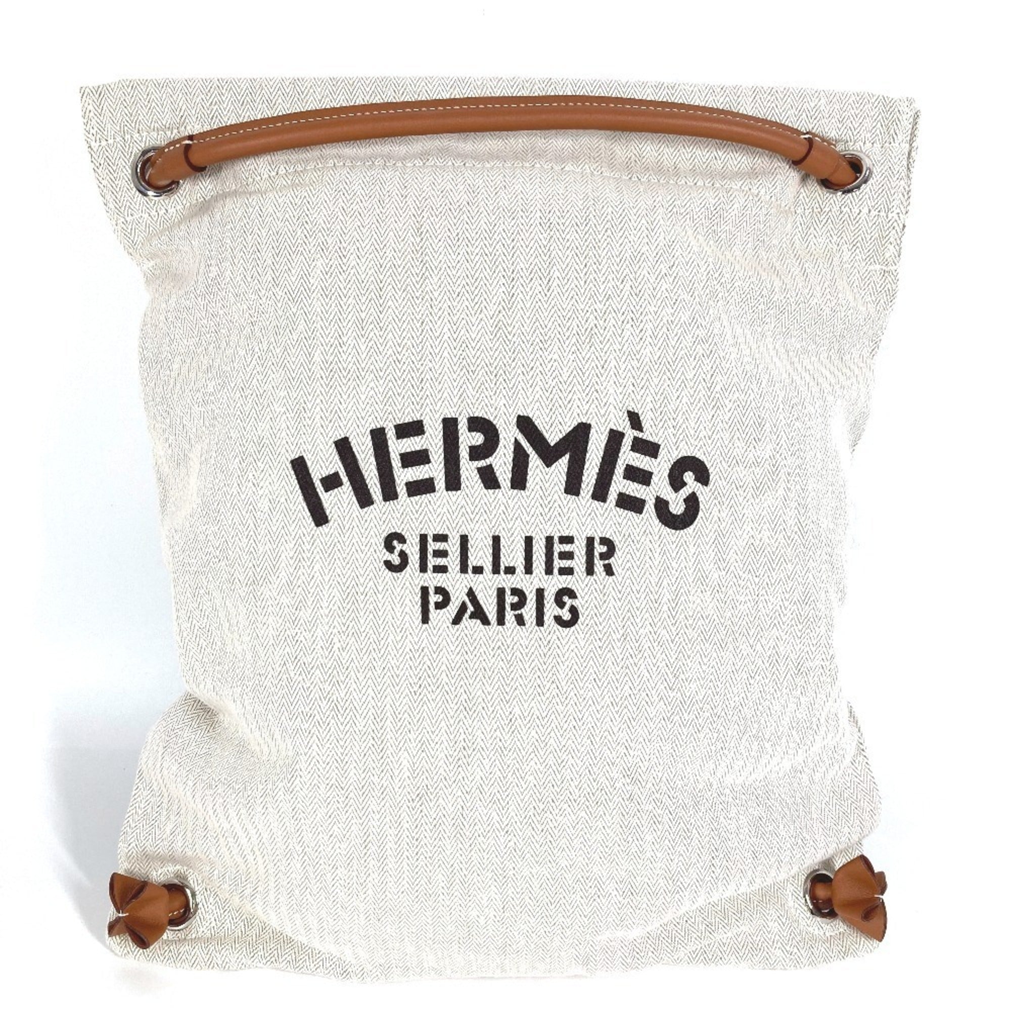 Hermes Beige Brown Toile Chevron Barenia Leather Backpack (Pre-Owned)