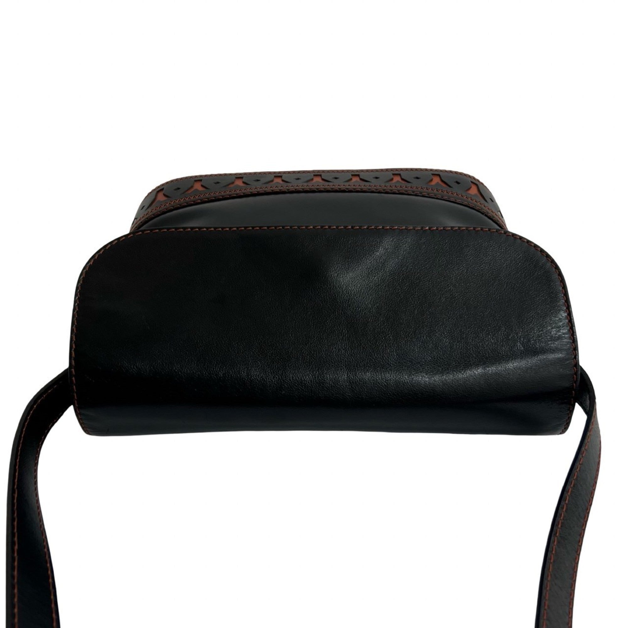 Yves Saint Laurent Black Brown Leather Shoulder Bag (Pre-Owned)