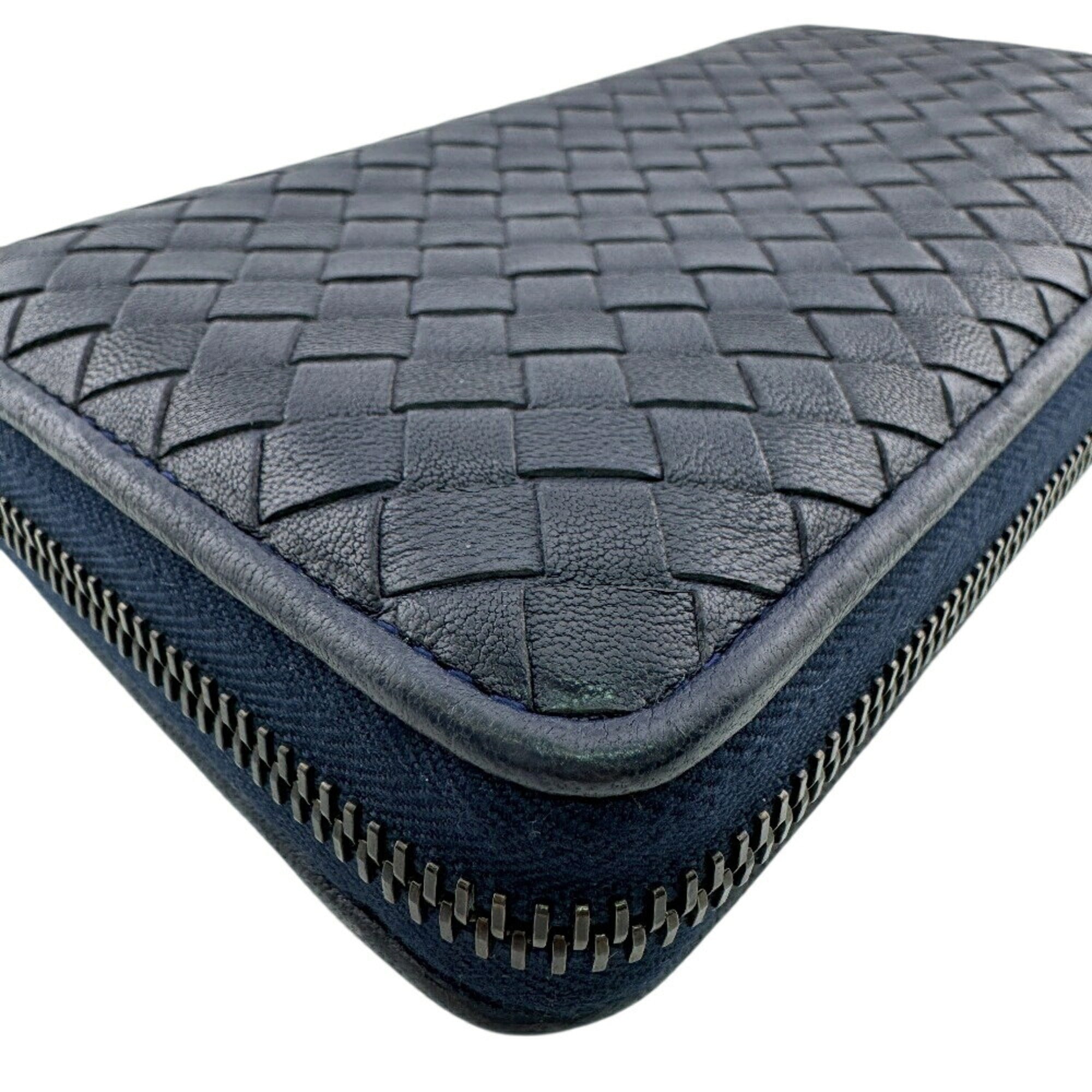 Bottega Veneta Intrecciato Navy Intrecciato Long Wallet (Bi-Fold) (Pre-Owned)