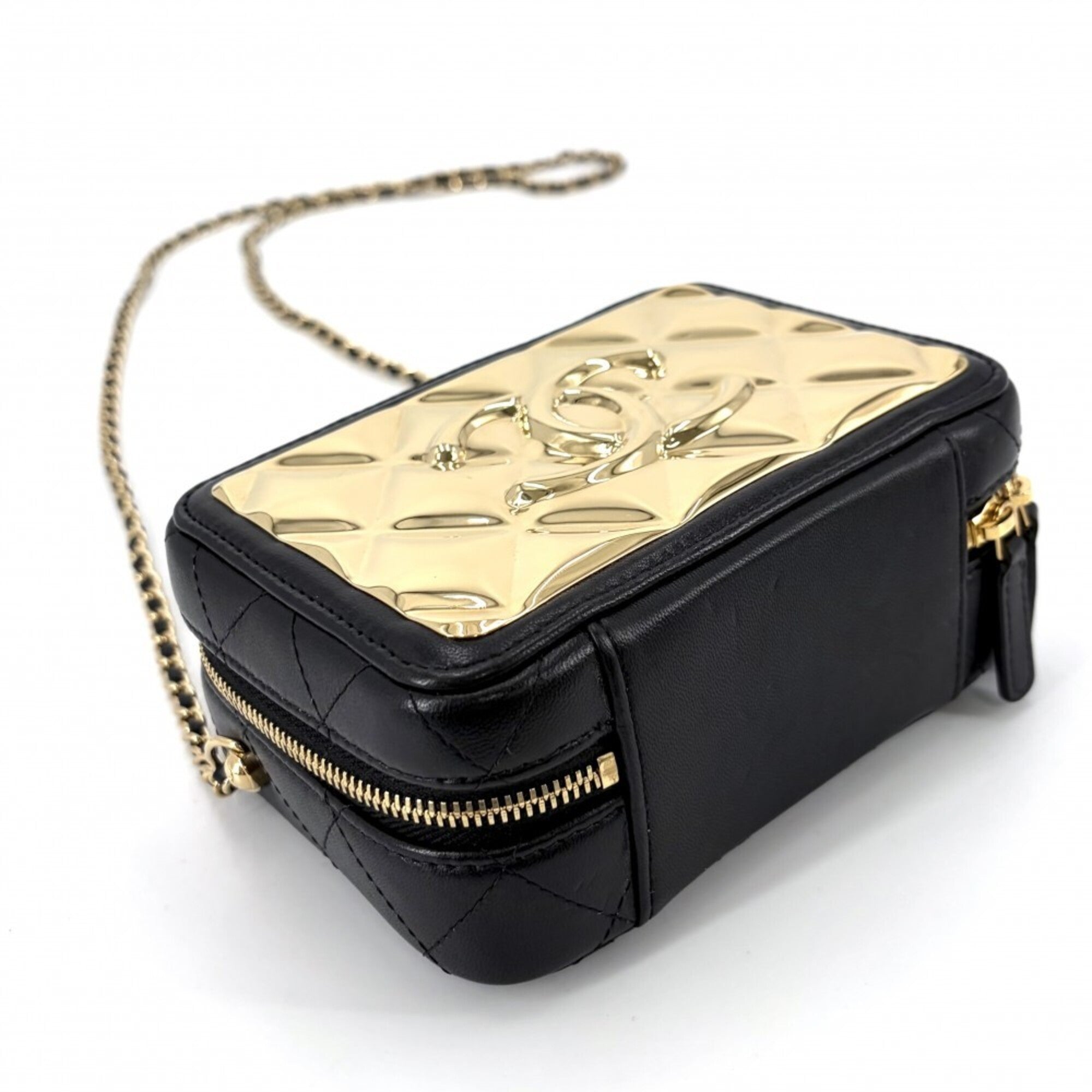 Chanel Black White Leather Shoulder Bag Vanity Bag (Pre-Owned)