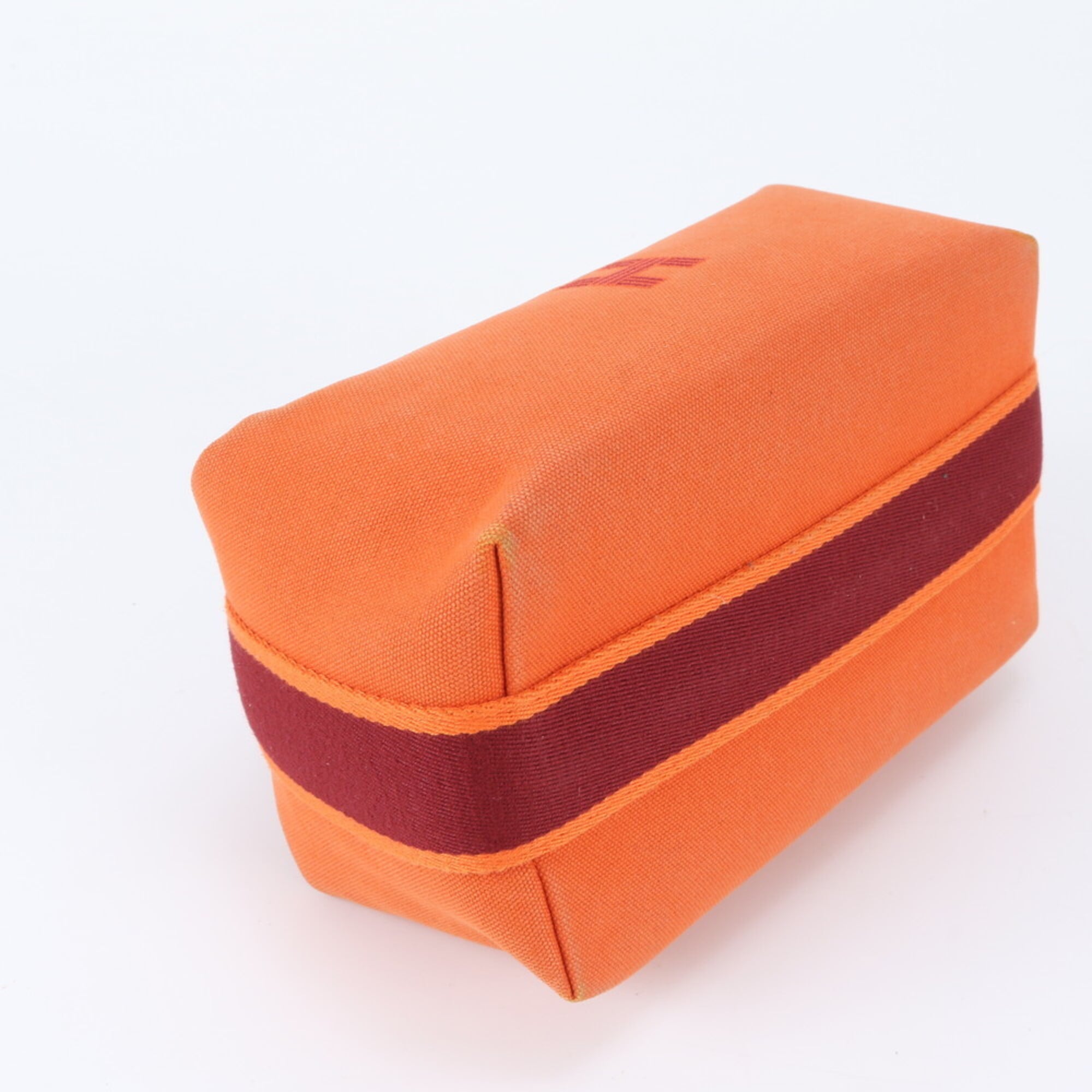 Hermes Orange Red Color Leather Canvas Handbag Pouch (Pre-Owned)