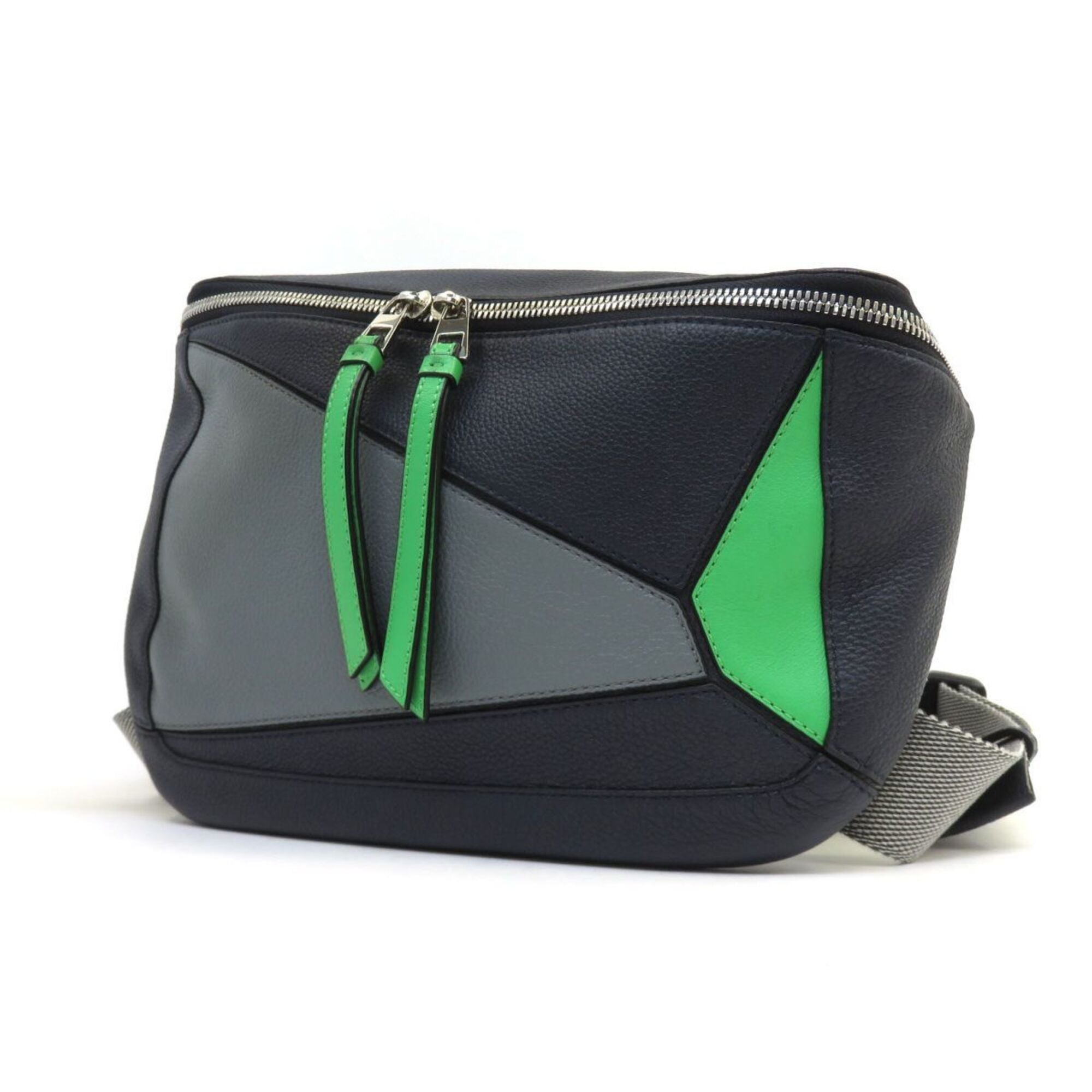 Loewe Gray Light Green Navy Leather Fanny Pack Sling Bag (Pre-Owned)