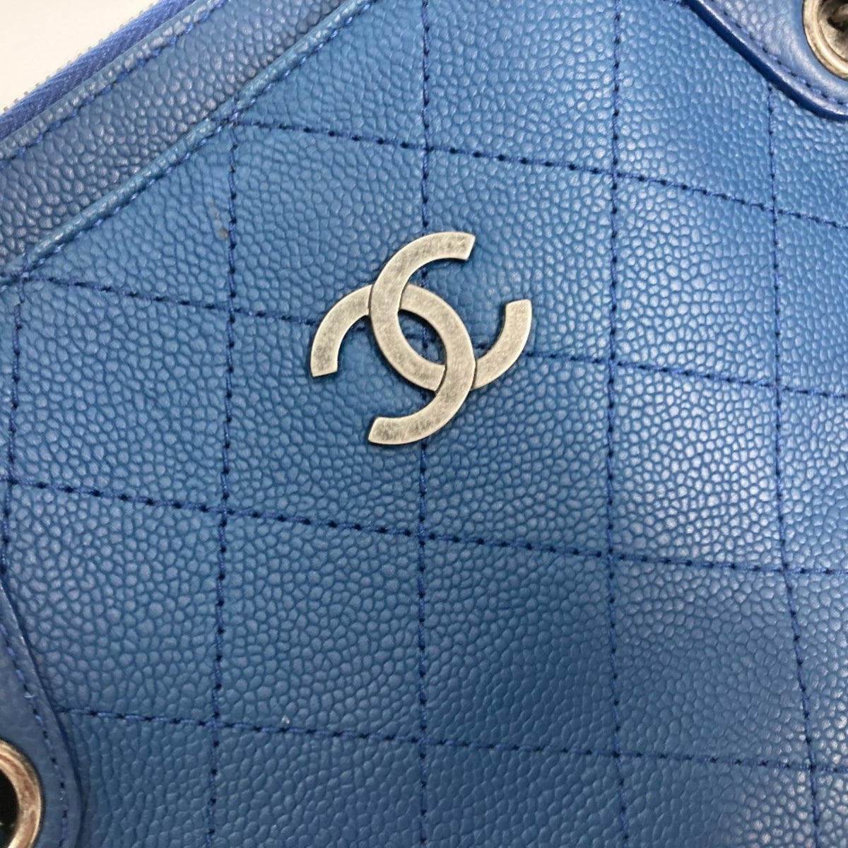 Chanel Blue Caviar Leather Handbag Shoulder Bag Tote Bag (Pre-Owned)