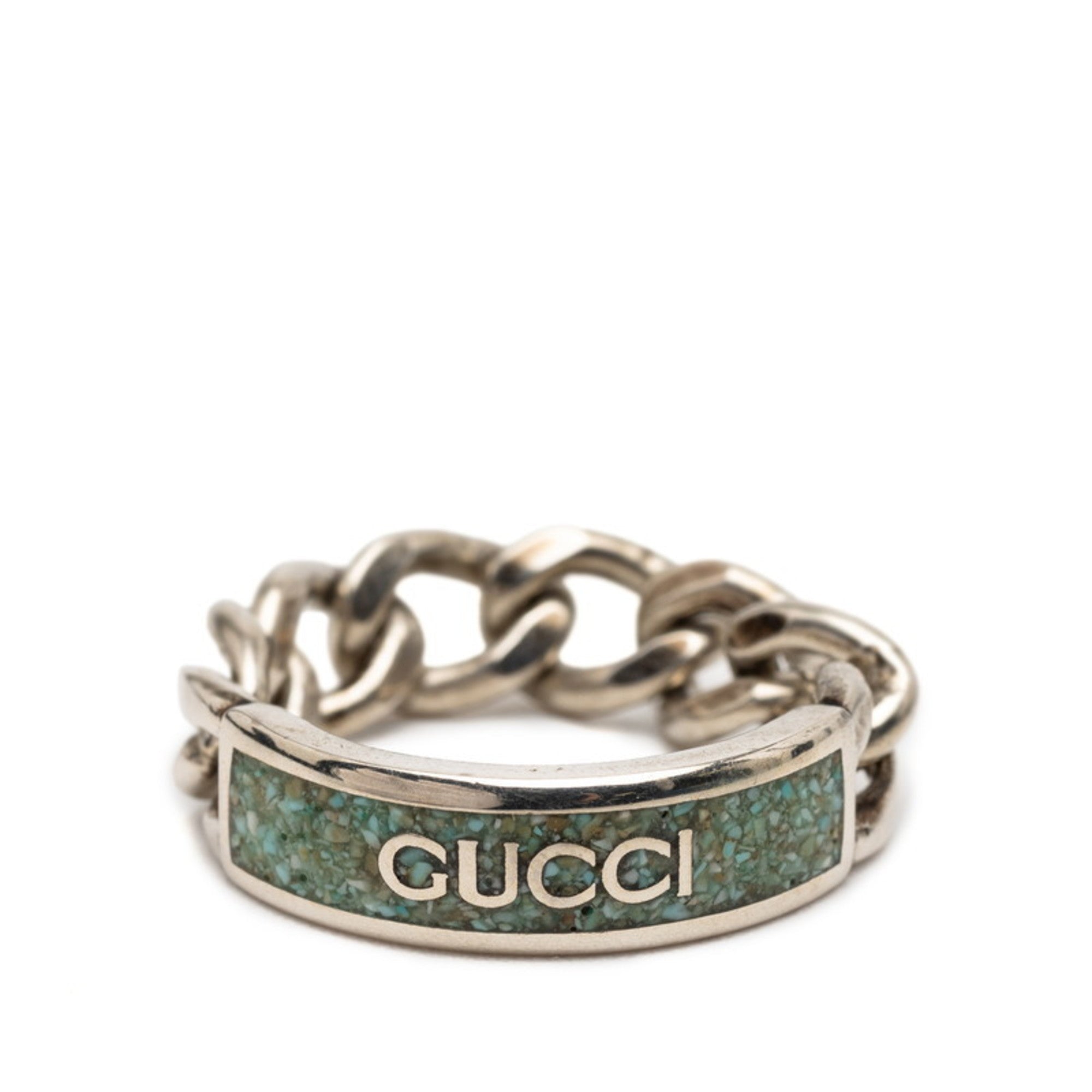 Gucci Silver Light Blue Enamel Silver 925 Band Ring (Pre-Owned)