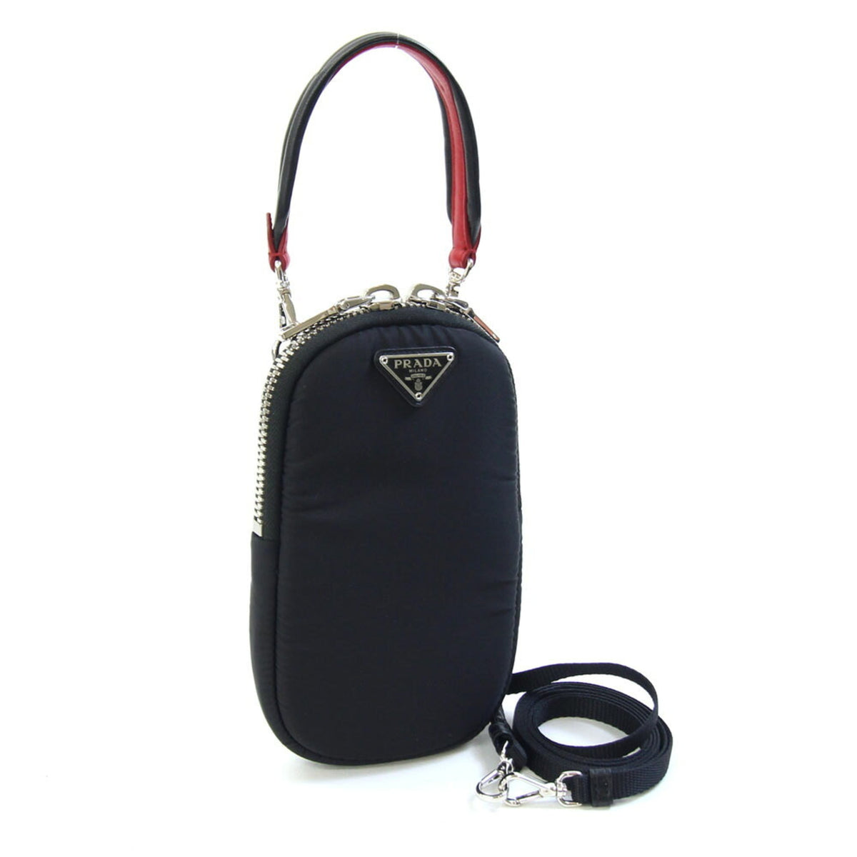 Prada Black Red Color Nylon Leather Pochette Shoulder Bag (Pre-Owned)