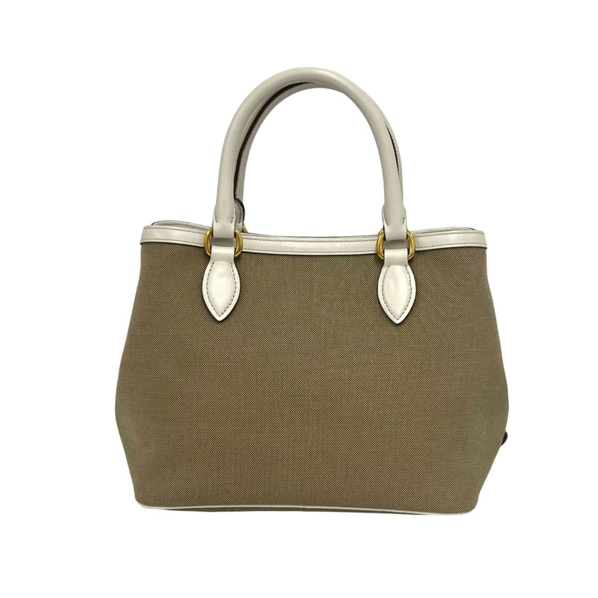 Prada Brown White Canvas Leather Boston Bag Handbag Tote Bag (Pre-Owned)