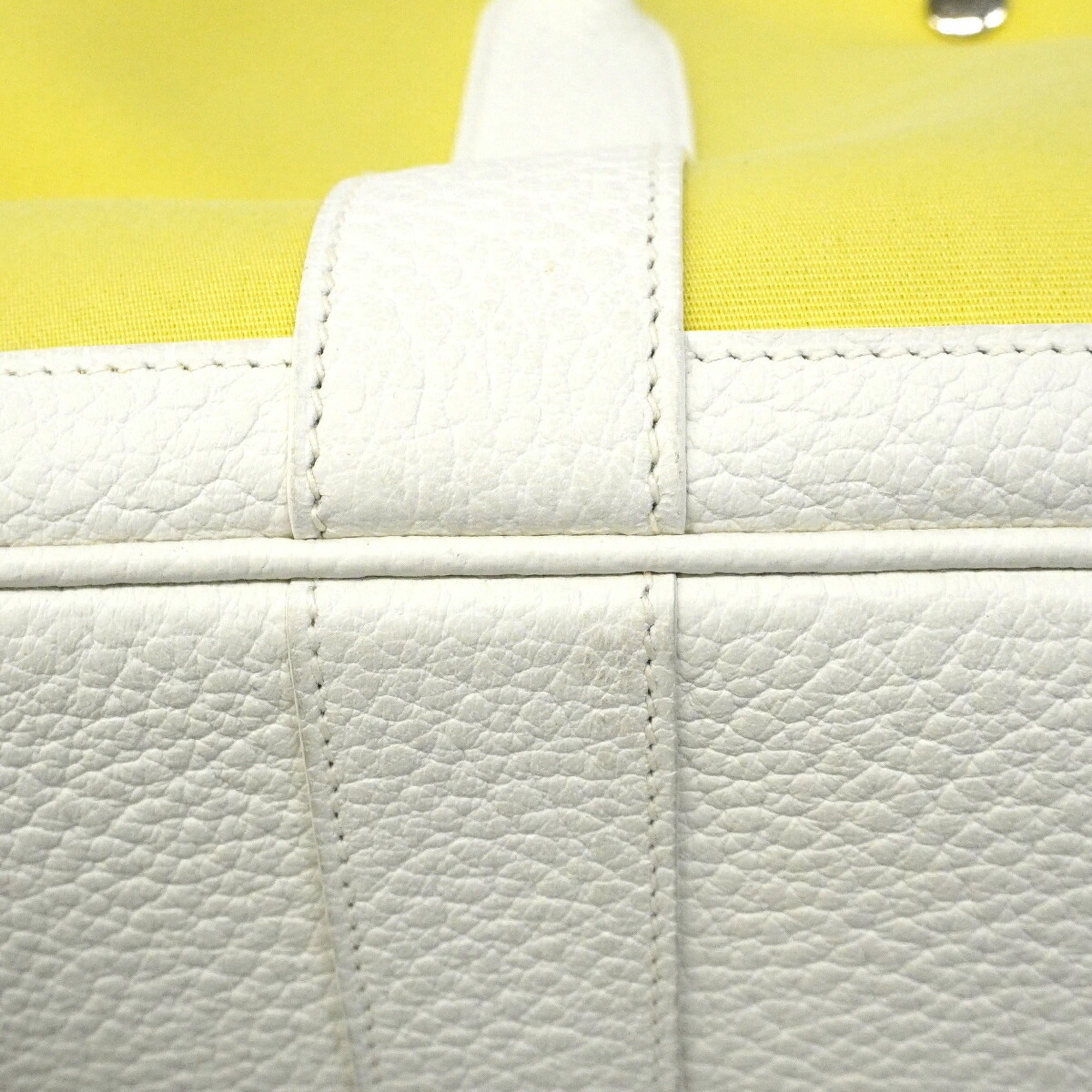 Hermes White Yellow Toile Officier Tote Bag (Pre-Owned)