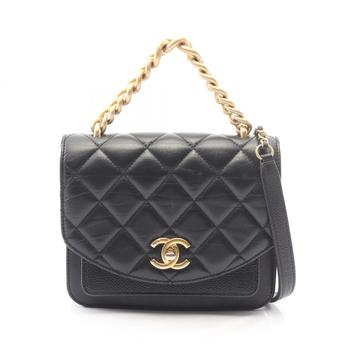 Chanel Black Leather Grained Calfskin Handbag Shoulder Bag (Pre-Owned)