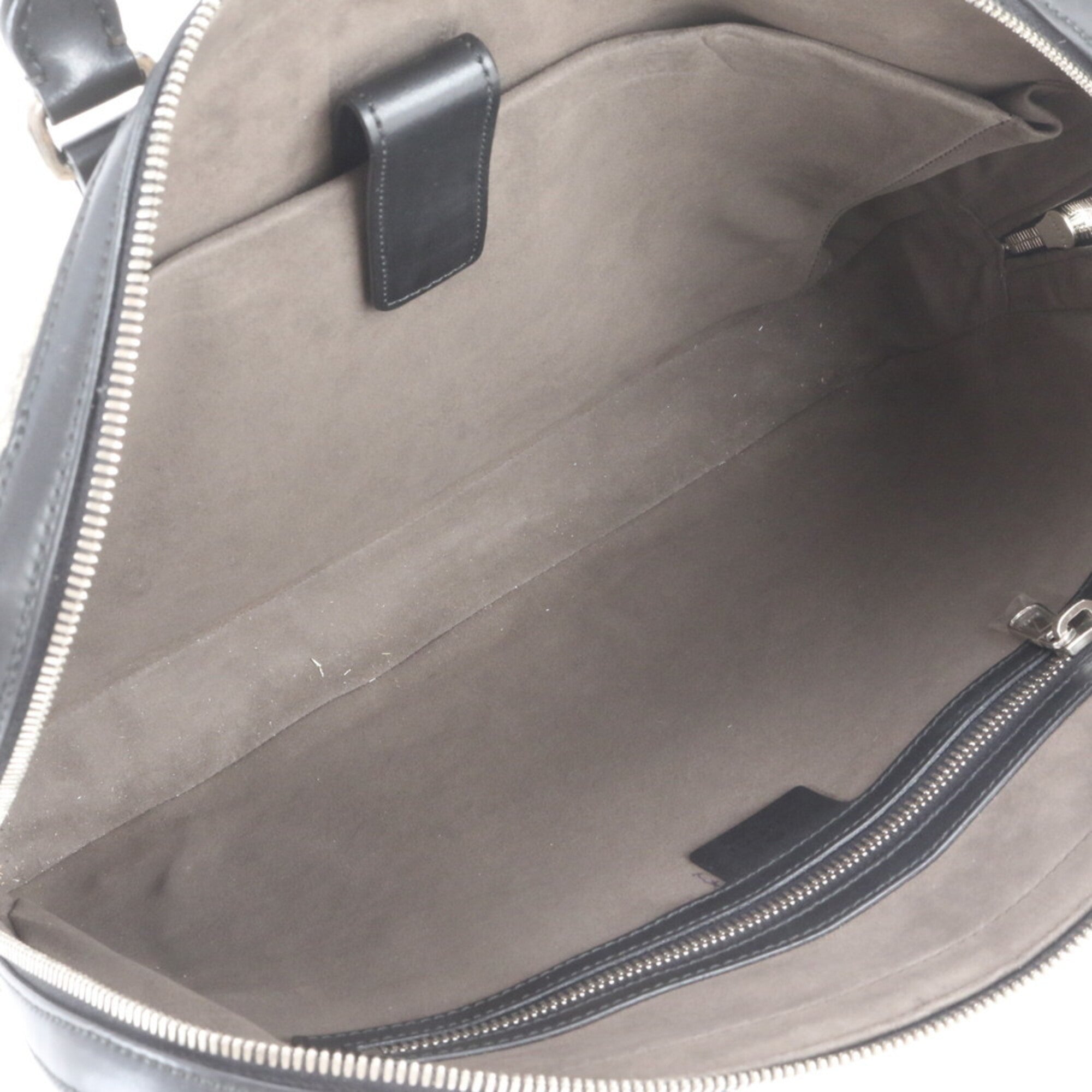 Gucci Beige Black Leather Coated Canvas Handbag Tote Bag (Pre-Owned)