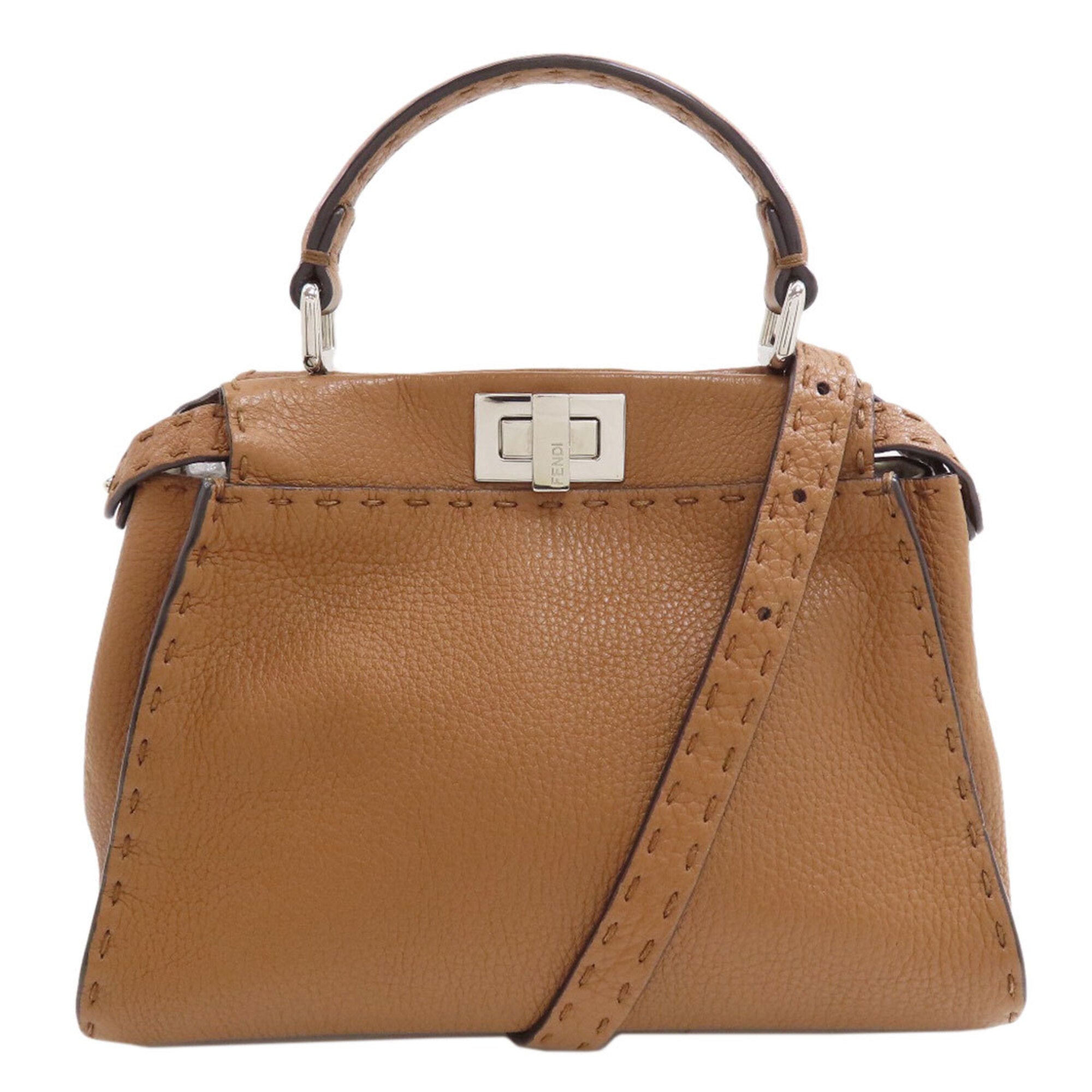 Fendi Peekaboo Brown Leather Handbag (Pre-Owned)