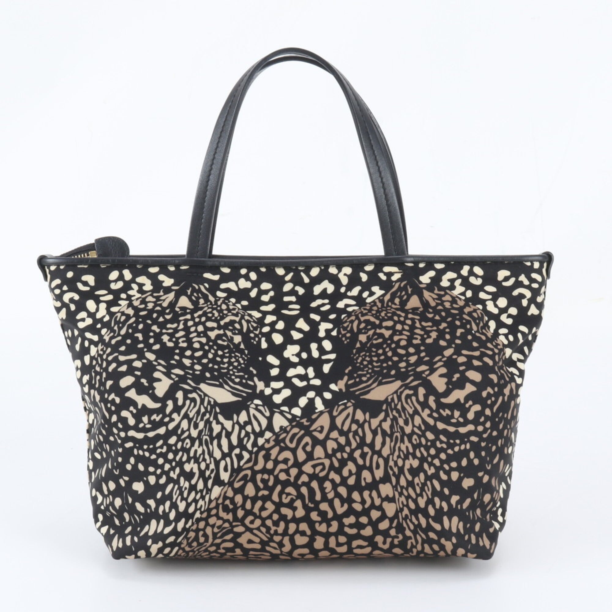 Salvatore Ferragamo Beige Black Leather Nylon Handbag Tote Bag (Pre-Owned)
