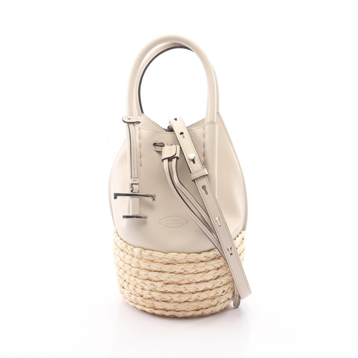 Tod's Gray Ivory Leather Straw Handbag (Pre-Owned)