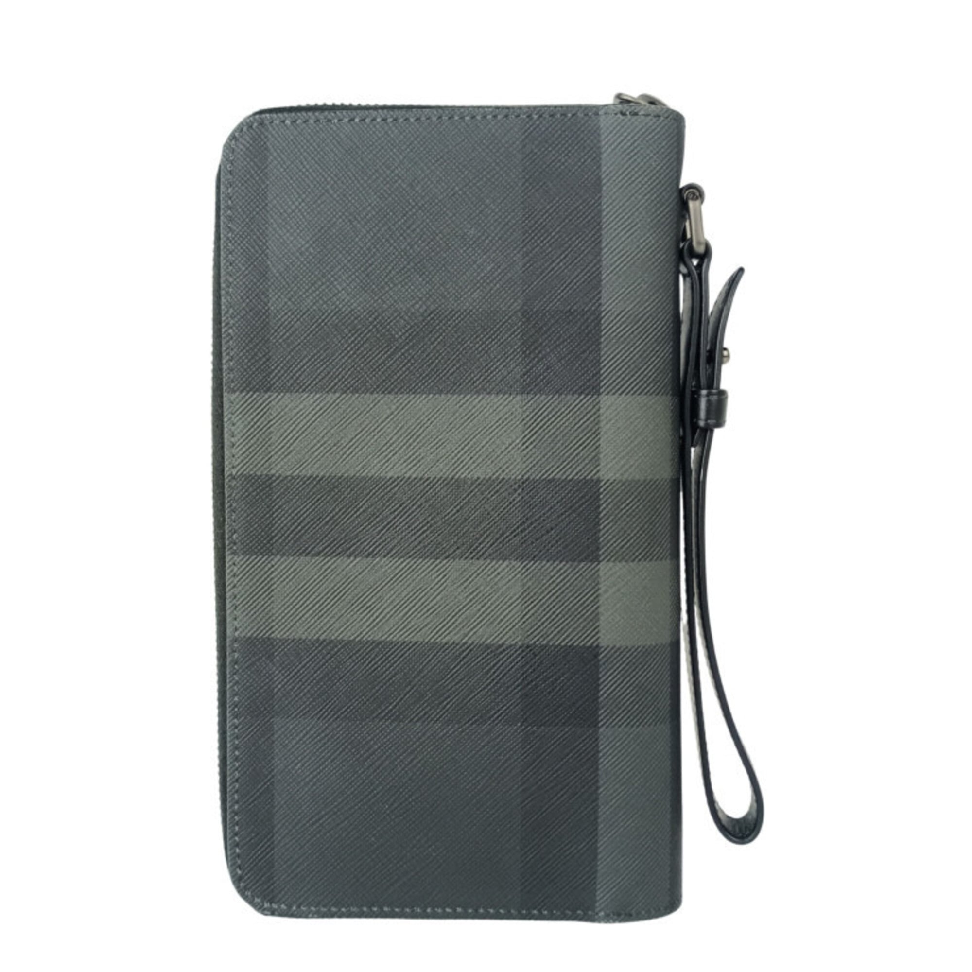 Burberry Charcoal Gray Pvc Leather Long Wallet (Bi-Fold) (Pre-Owned)