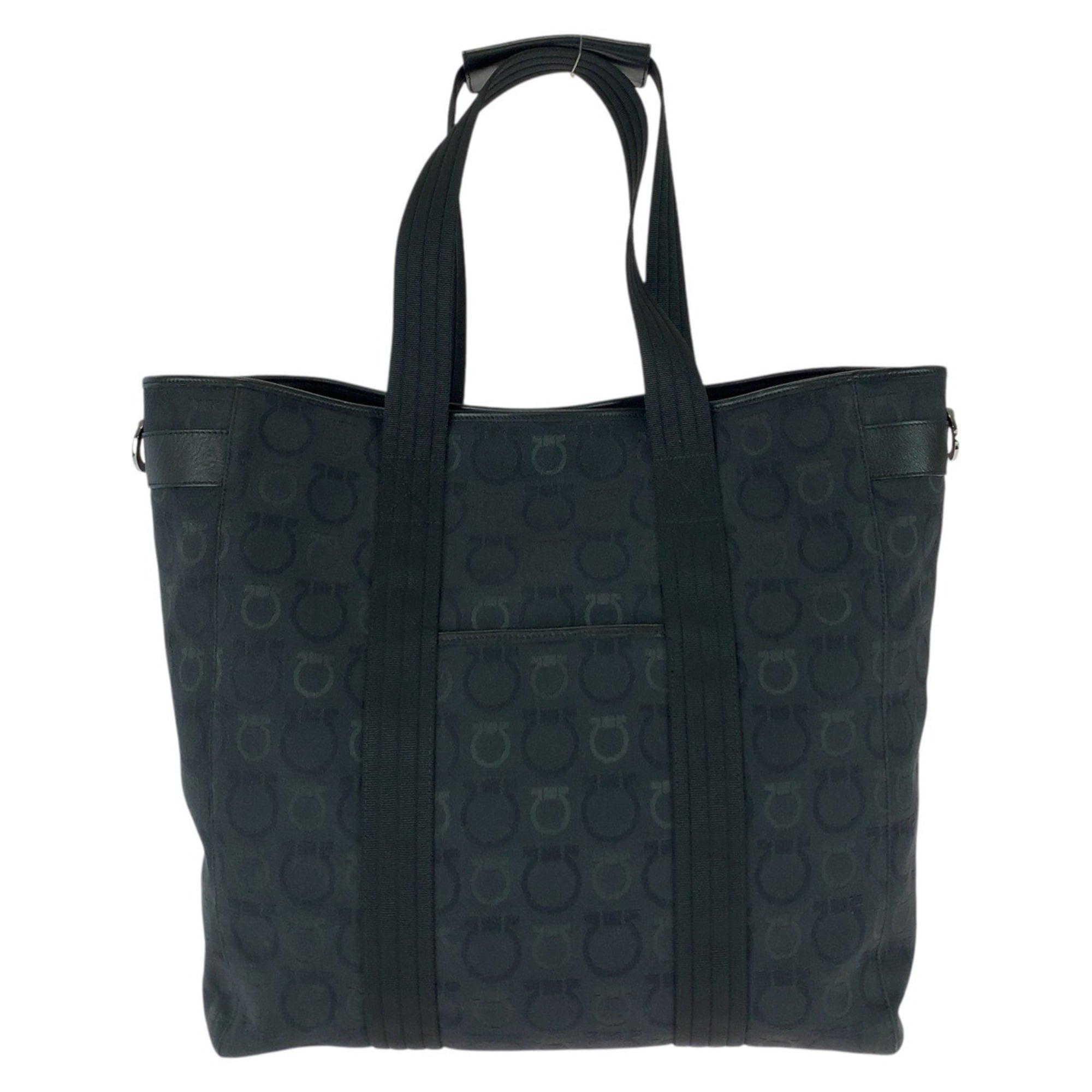 Salvatore Ferragamo Black Canvas Leather Tote Bag (Pre-Owned)