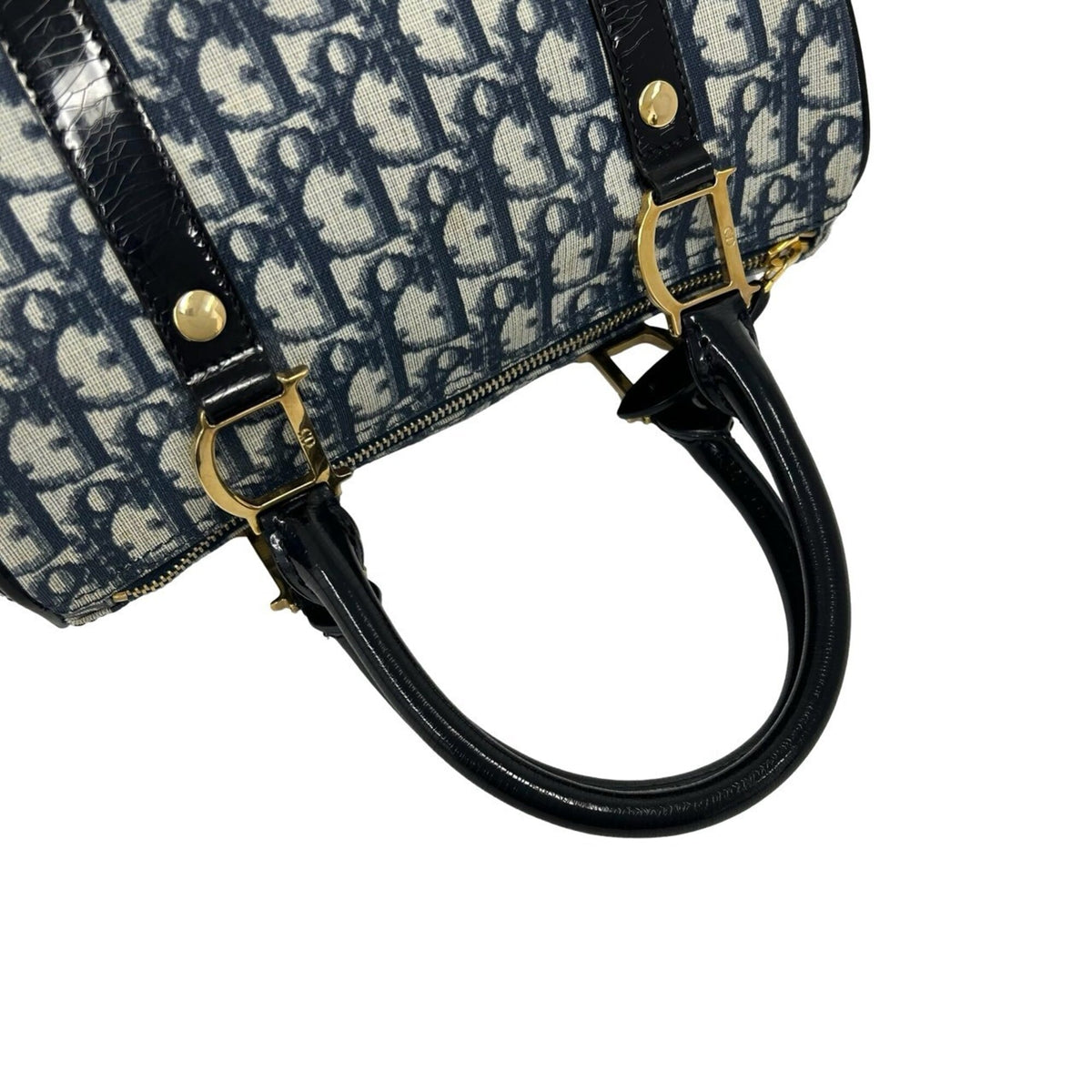 Christian Dior Navy Pvc Leather Boston Bag Handbag (Pre-Owned)