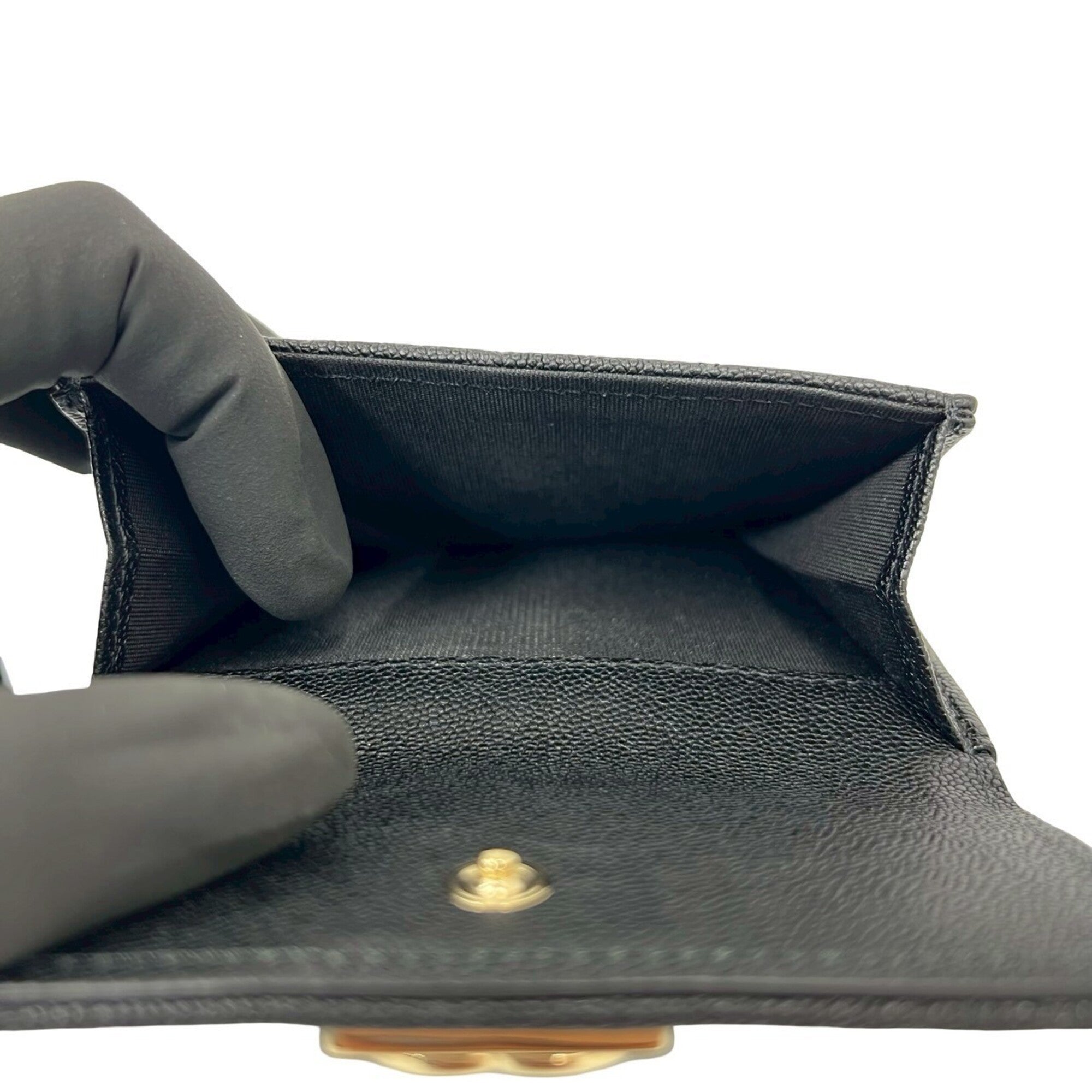 Chanel Black Grained Calfskin Wallet (Tri-Fold) (Pre-Owned)