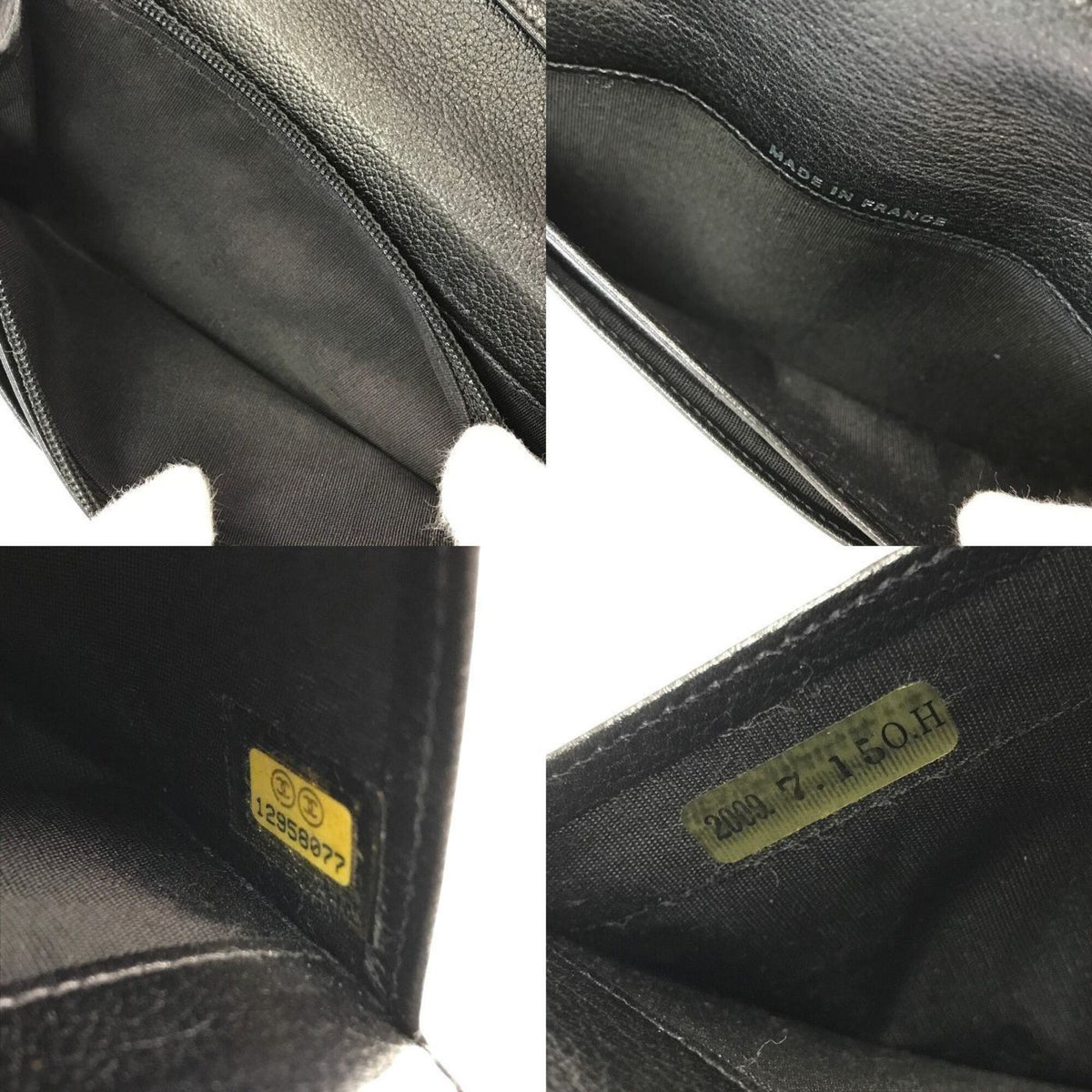 Chanel Camellia Black Leather Long Wallet (Bi-Fold) (Pre-Owned)