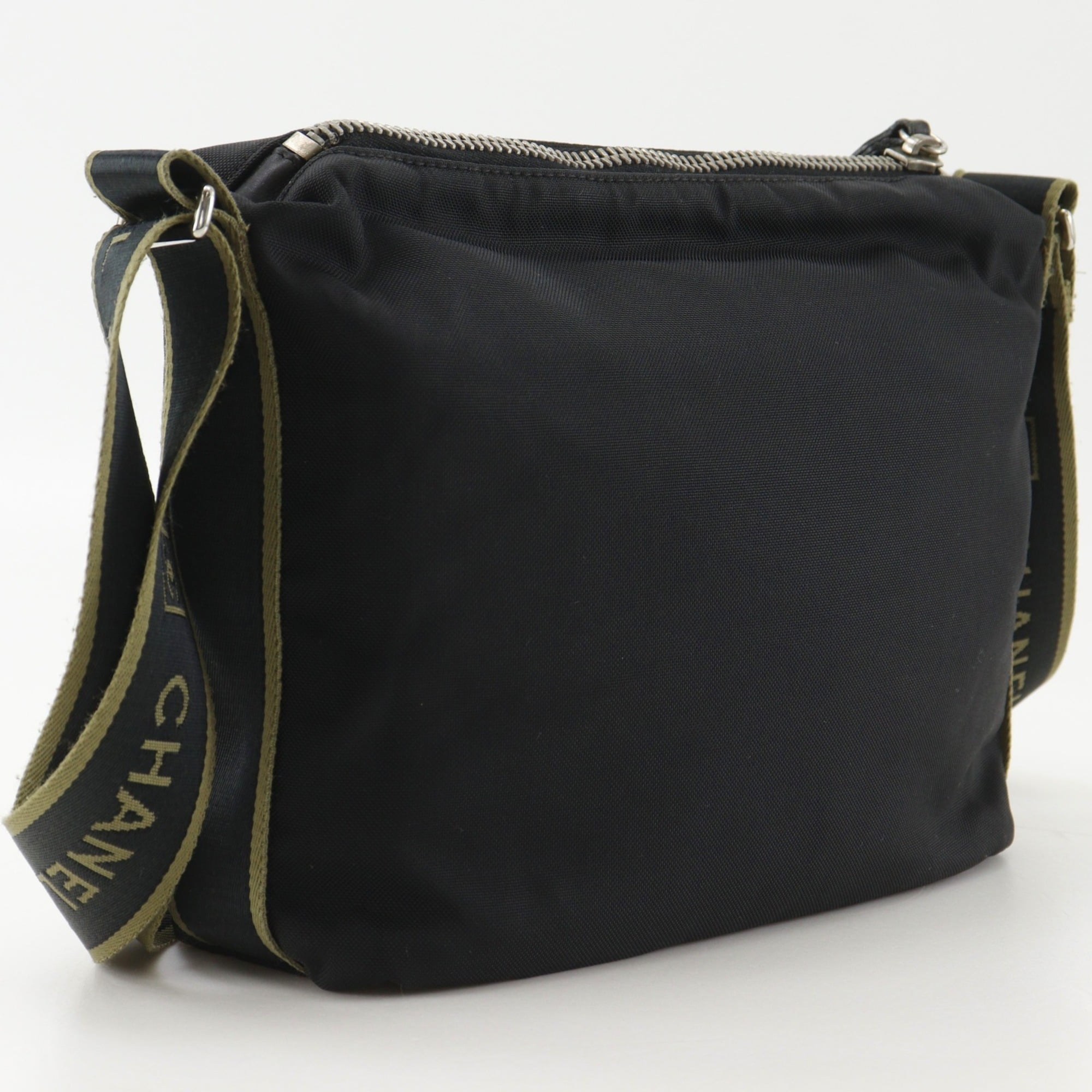 Chanel Black Khaki Nylon Canvas Shoulder Bag (Pre-Owned)