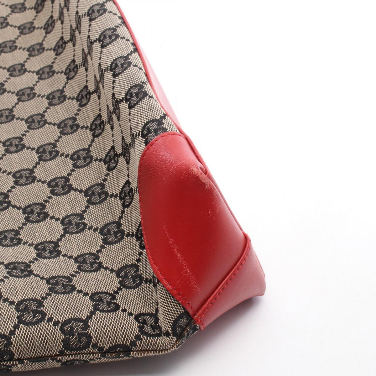 Gucci Beige Black Red Color Canvas Leather Handbag Tote Bag (Pre-Owned)