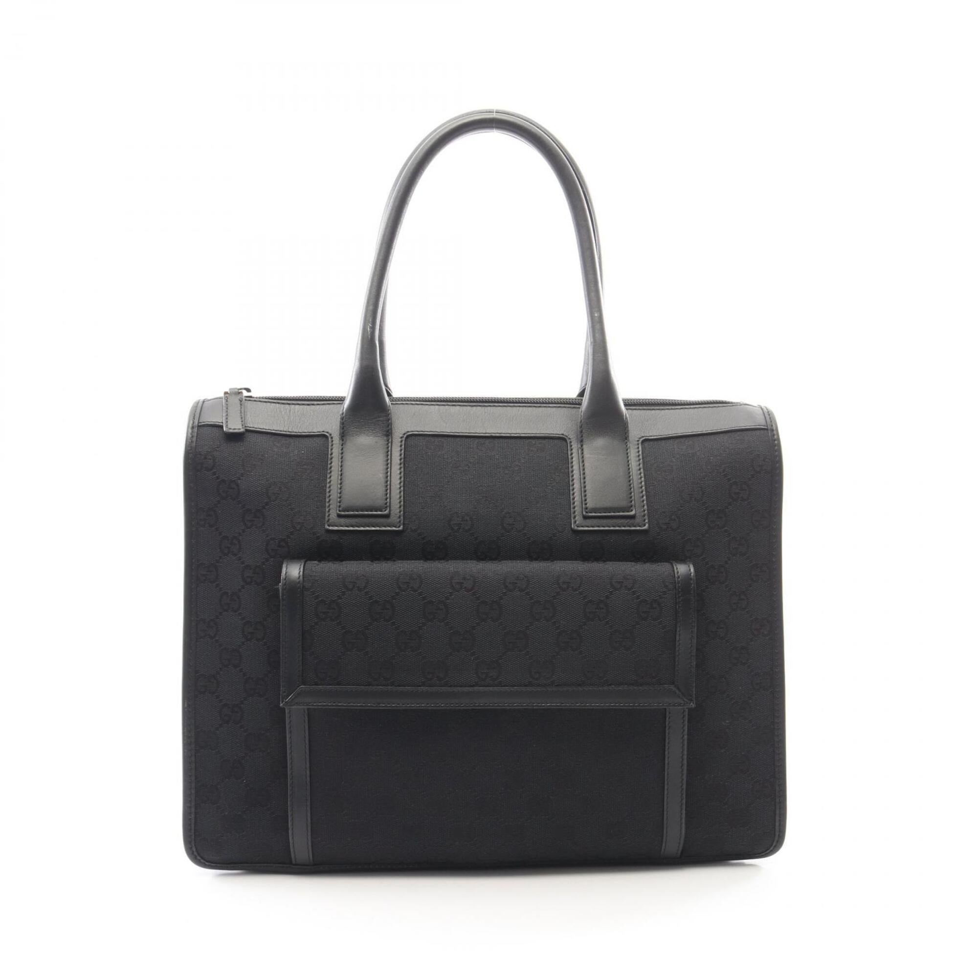 Gucci Gg Canvas Black Gg Canvas Leather Handbag (Pre-Owned)
