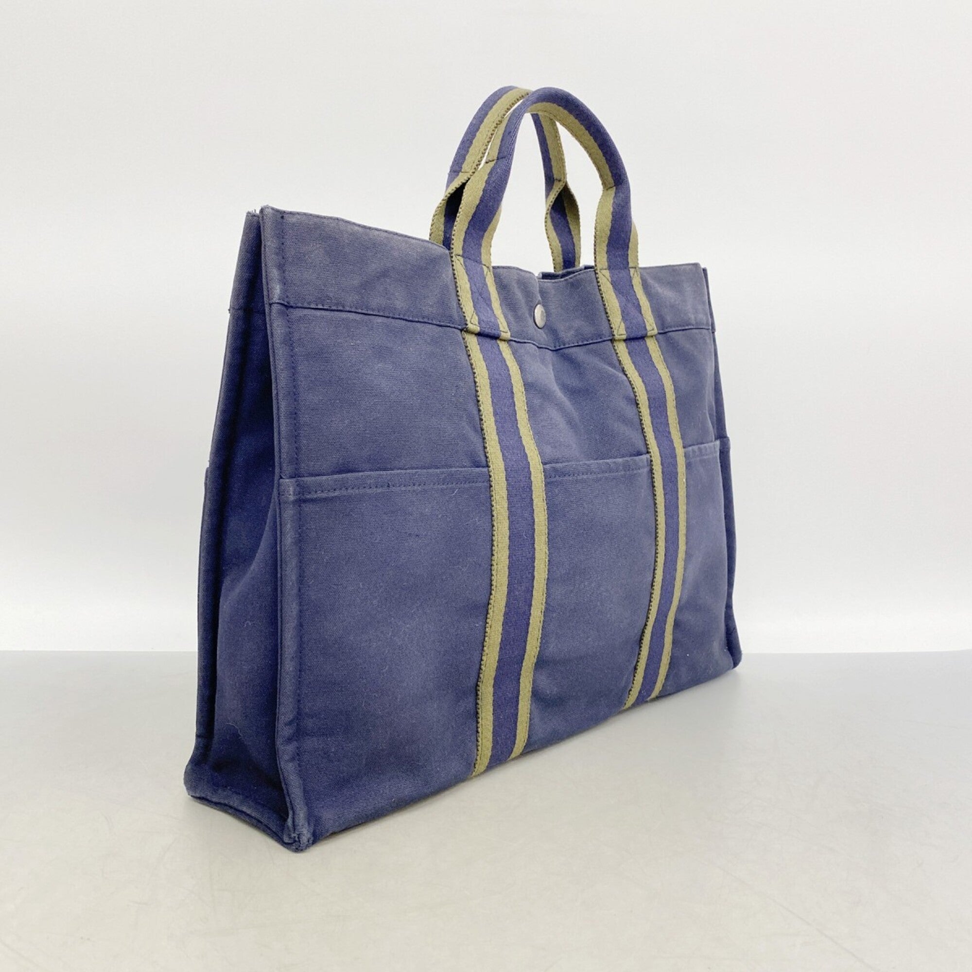 Hermes Khaki Navy Canvas Tote Bag (Pre-Owned)