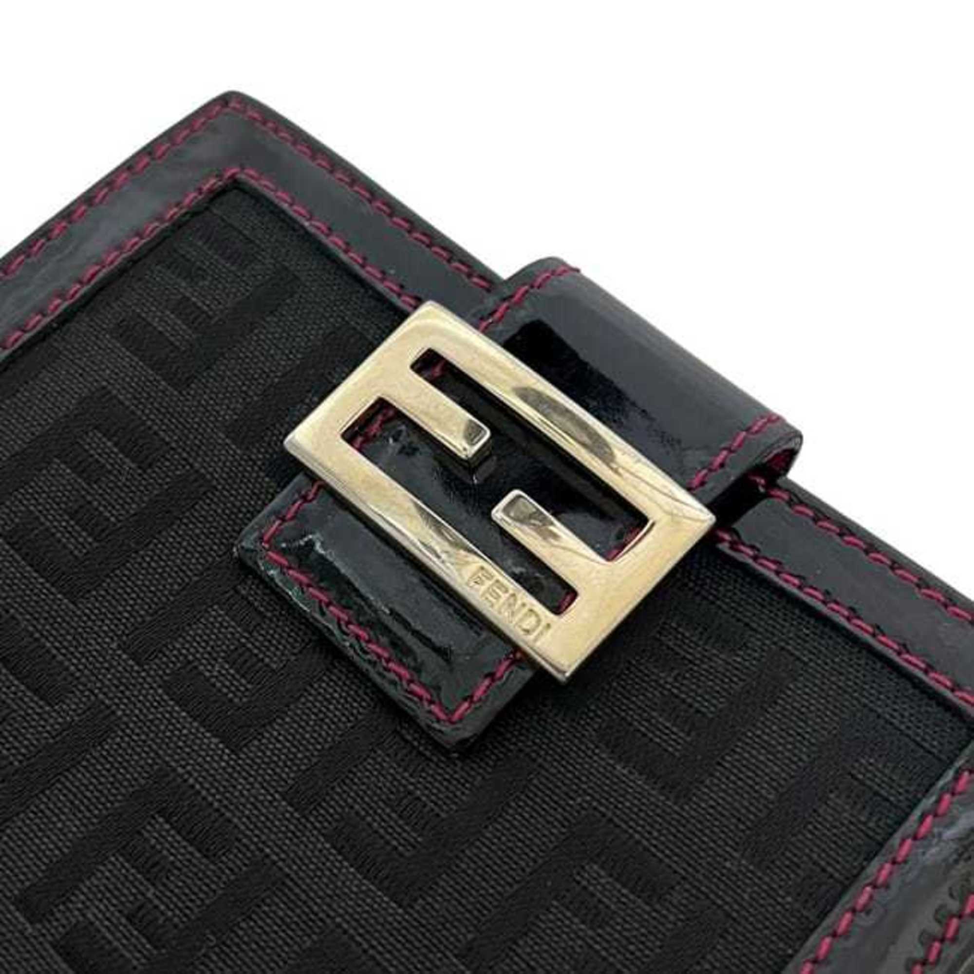 Fendi Black Pink Patent Leather Canvas Leather Wallet (Bi-Fold) (Pre-Owned)