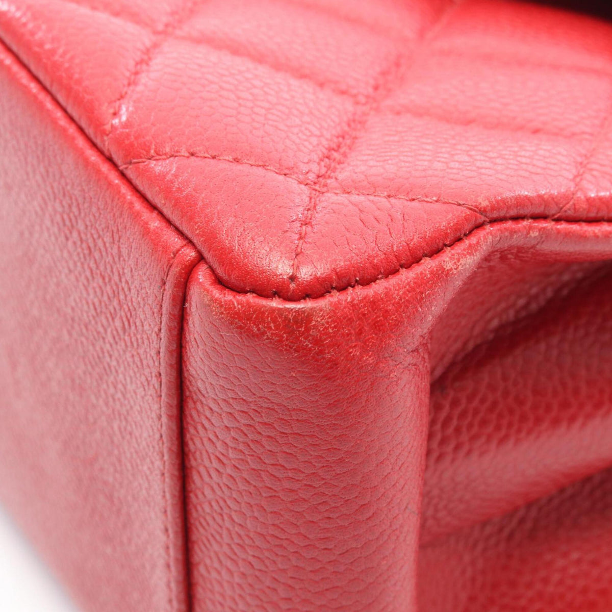 Chanel Red Color Grained Calfskin Handbag (Pre-Owned)