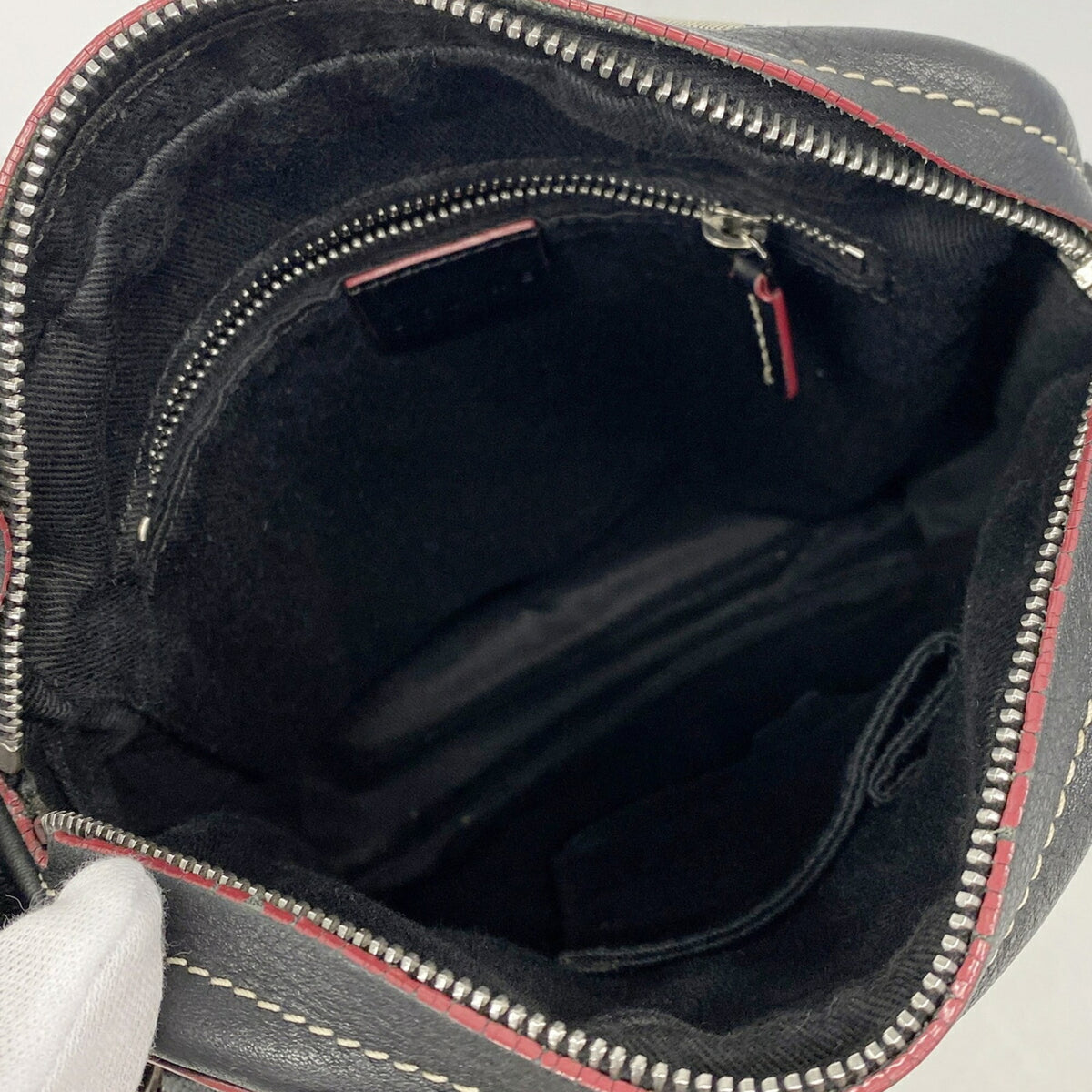 Celine Black Red Color Nylon Canvas Shoulder Bag (Pre-Owned)