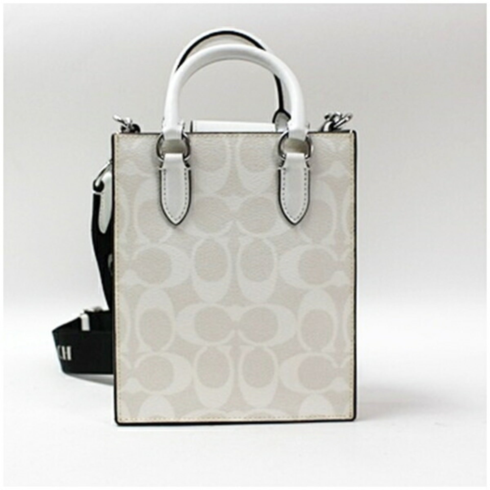 Coach Beige Black Light Gray White Leather Shoulder Bag Tote Bag (Pre-Owned)