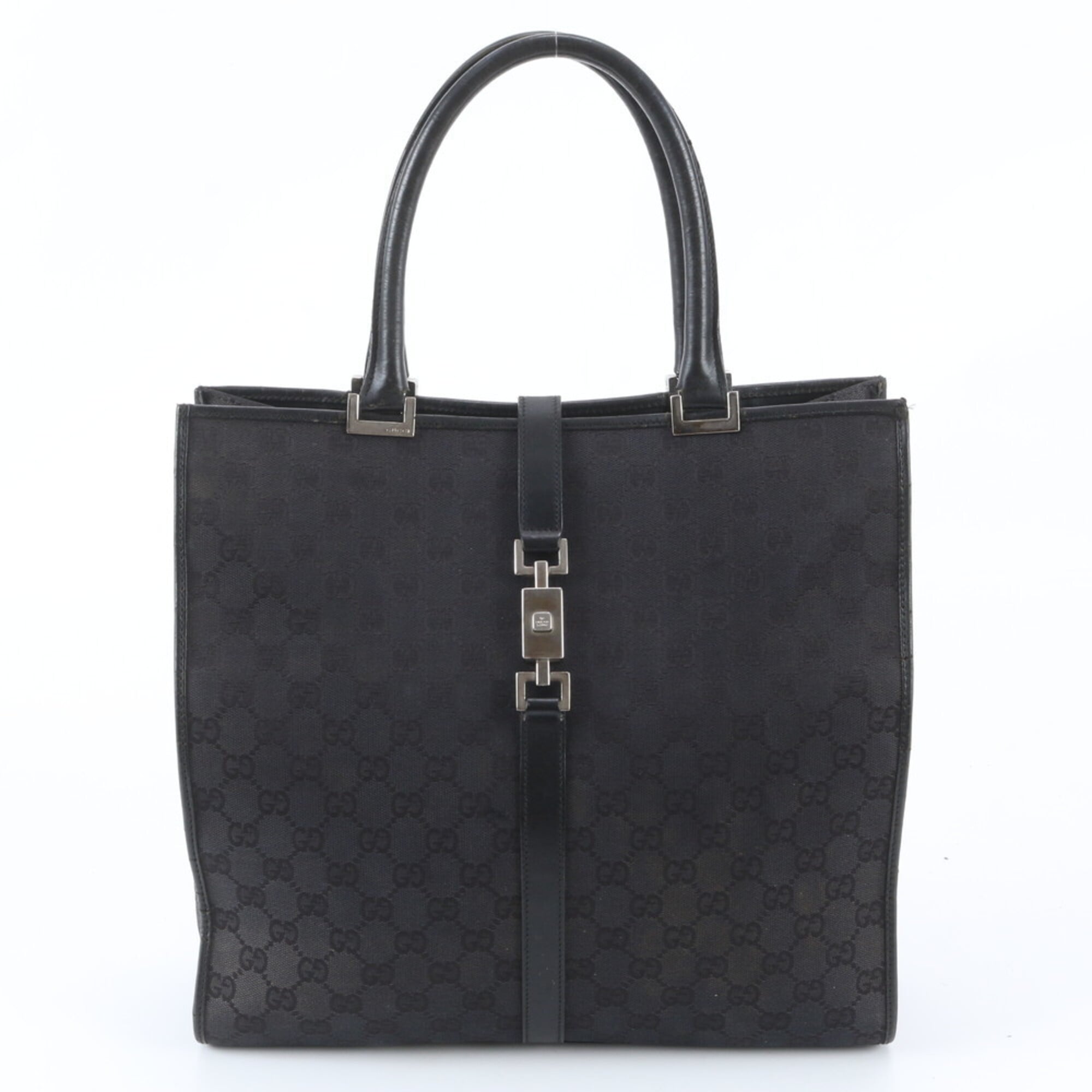 Gucci Black Leather Canvas Handbag Shoulder Bag Tote Bag (Pre-Owned)