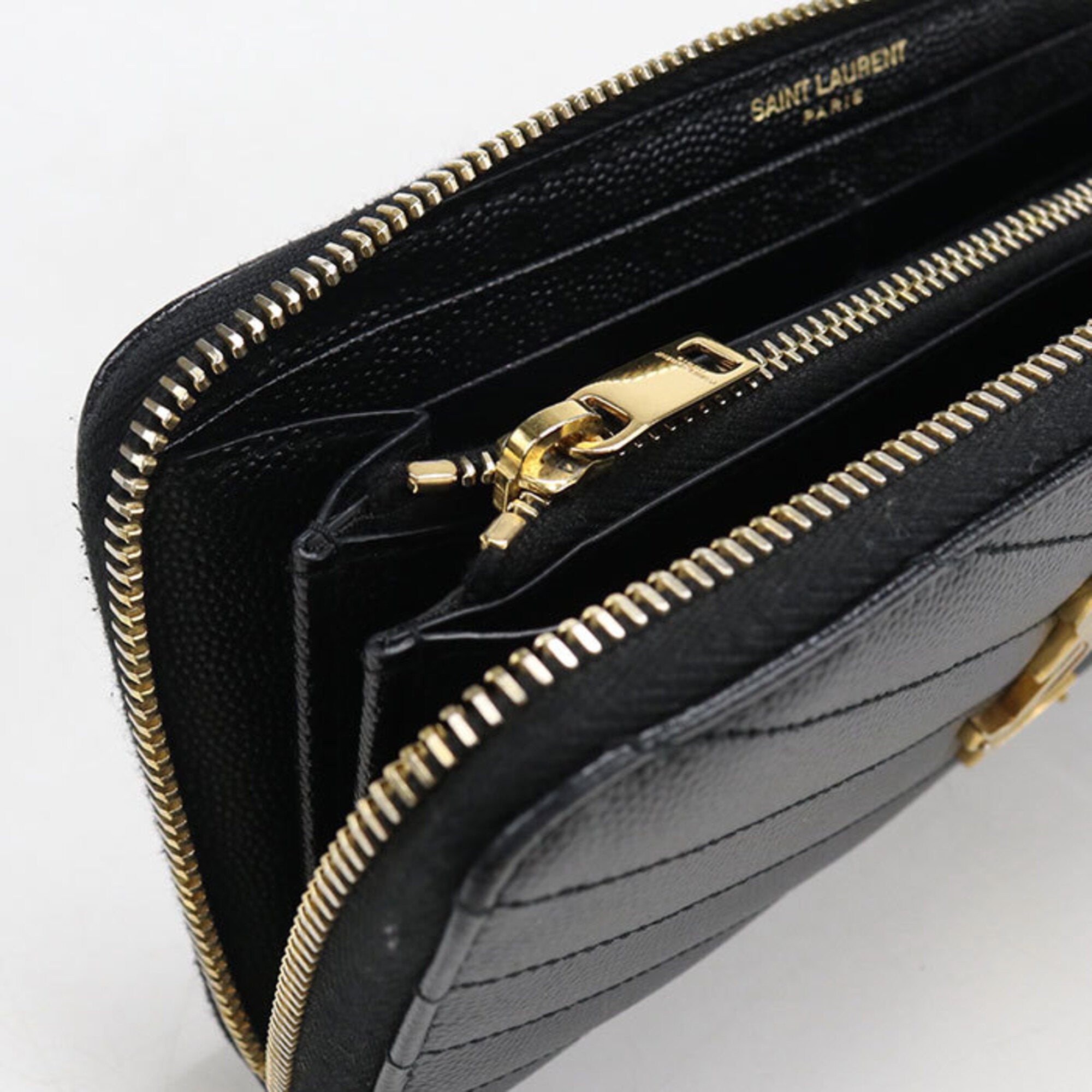 Saint Laurent Black Leather Long Wallet (Bi-Fold) (Pre-Owned)