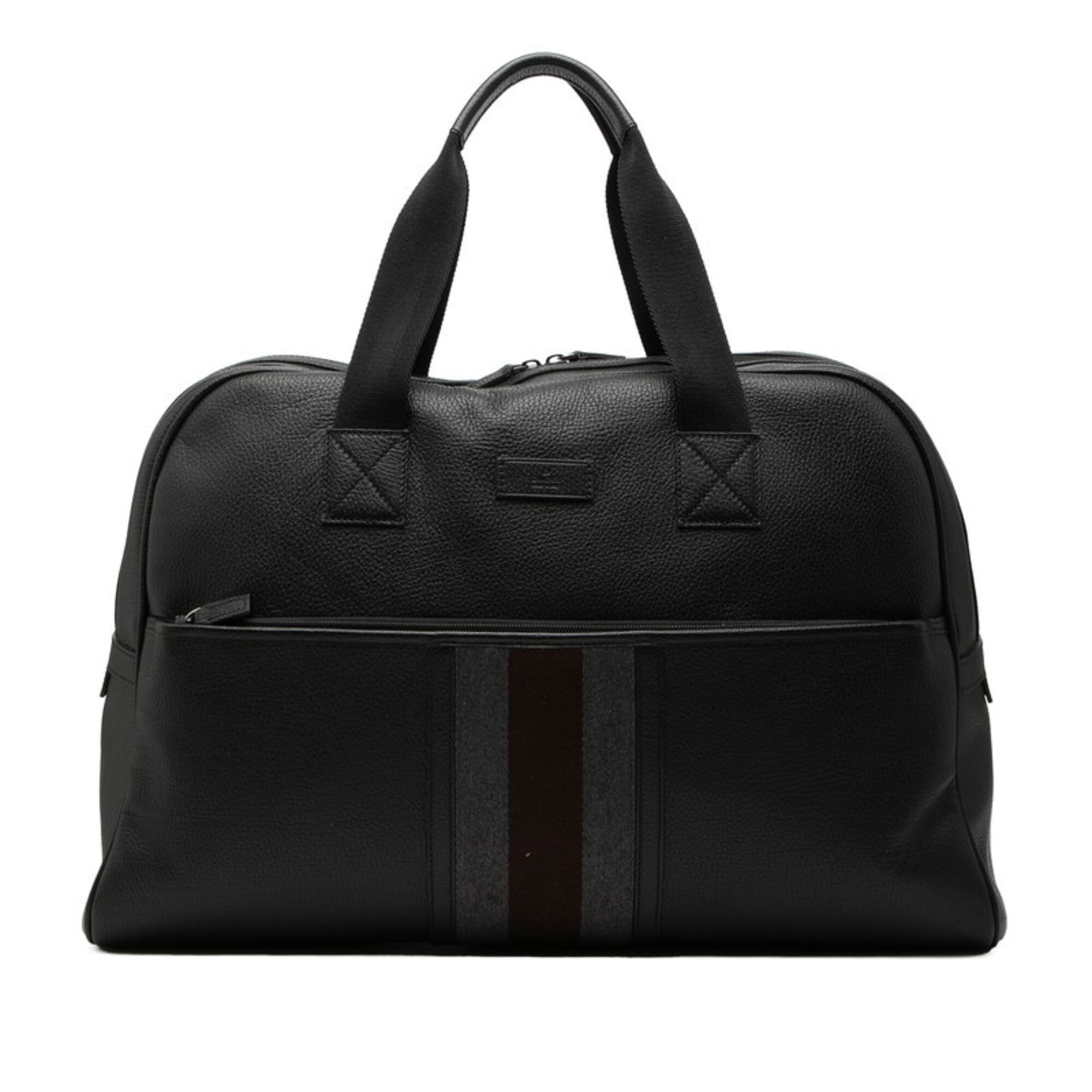 Gucci Sherry Line Black Gray Brown Leather Boston Bag (Pre-Owned)