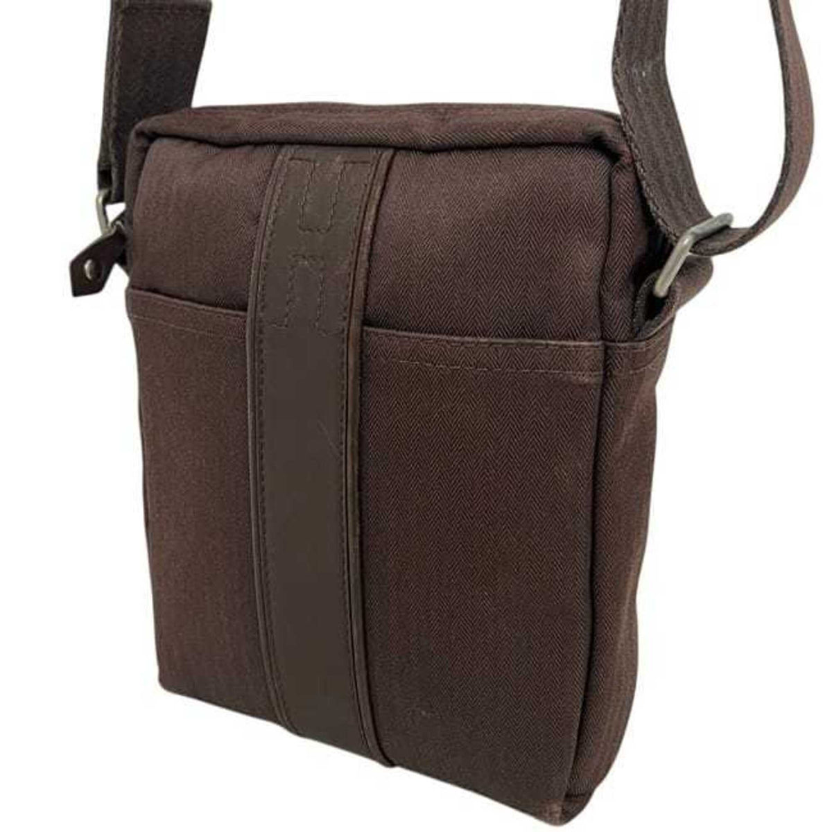 Hermes Brown Canvas Leather Shoulder Bag (Pre-Owned)