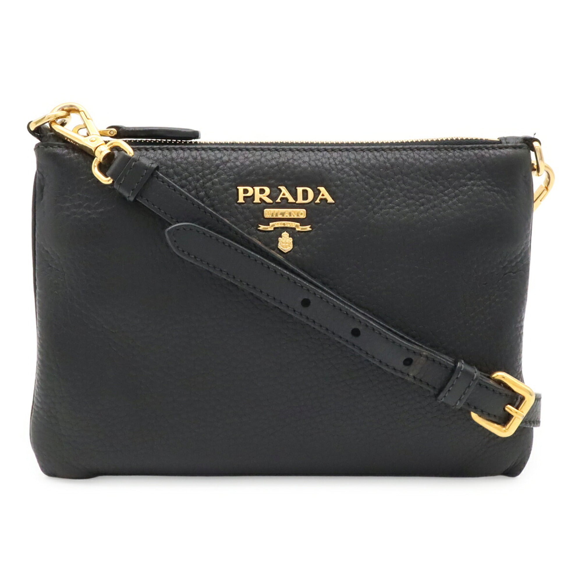 Prada Black Nero Leather Clutch Bag Pochette Shoulder Bag (Pre-Owned)