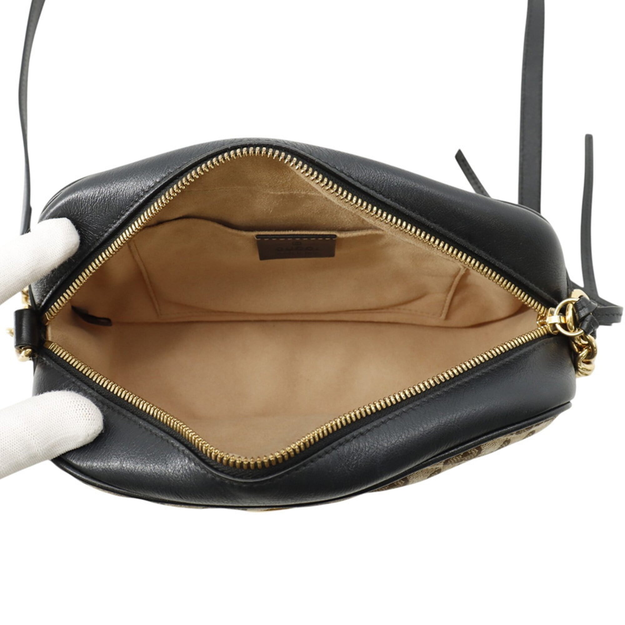 Gucci Beige Black Gg Canvas Handbag Shoulder Bag (Pre-Owned)
