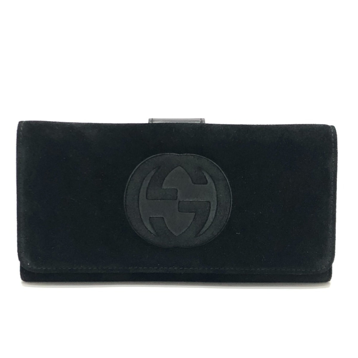 Gucci Black Suede Leather Long Wallet (Bi-Fold) (Pre-Owned)