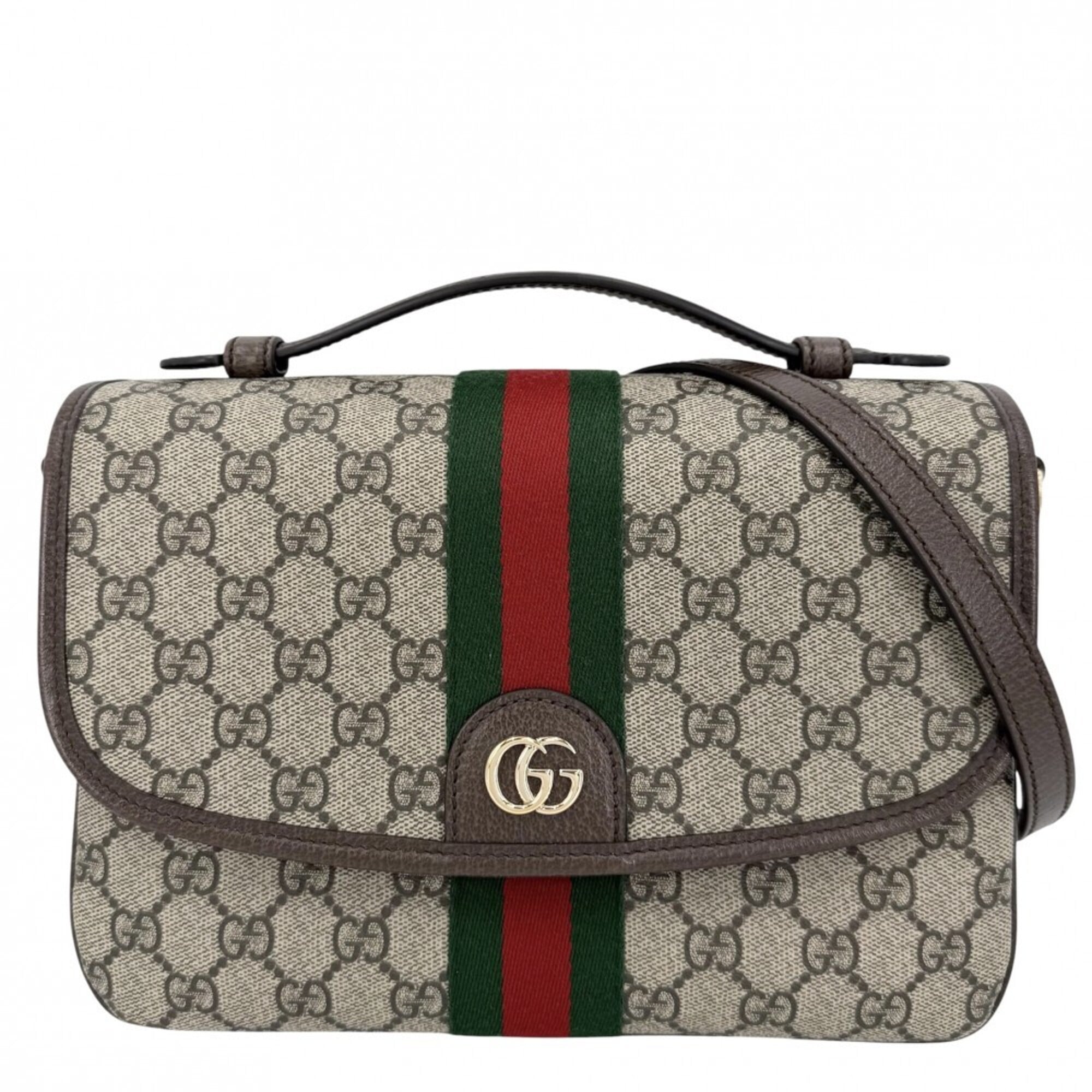 Gucci Beige Brown Gg Supreme Canvas Leather Handbag Shoulder Bag (Pre-Owned)
