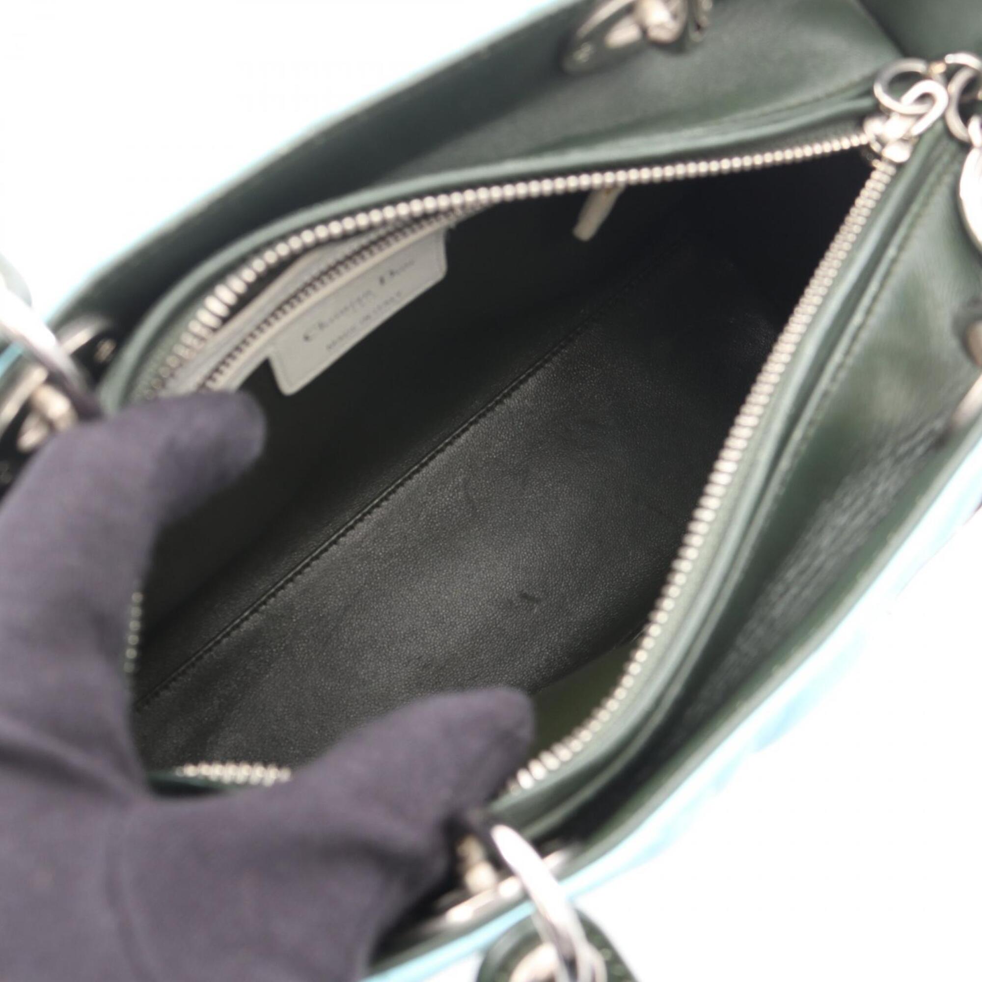 Christian Dior Blue Green Ivory Leather Handbag (Pre-Owned)
