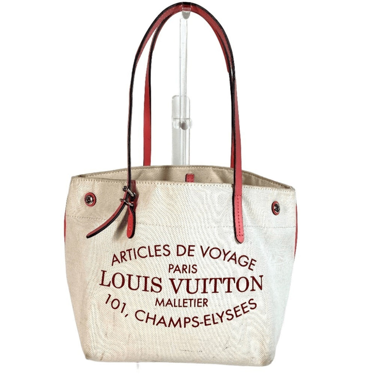 Louis Vuitton Pink White Leather Canvas Shoulder Bag Tote Bag (Pre-Owned)