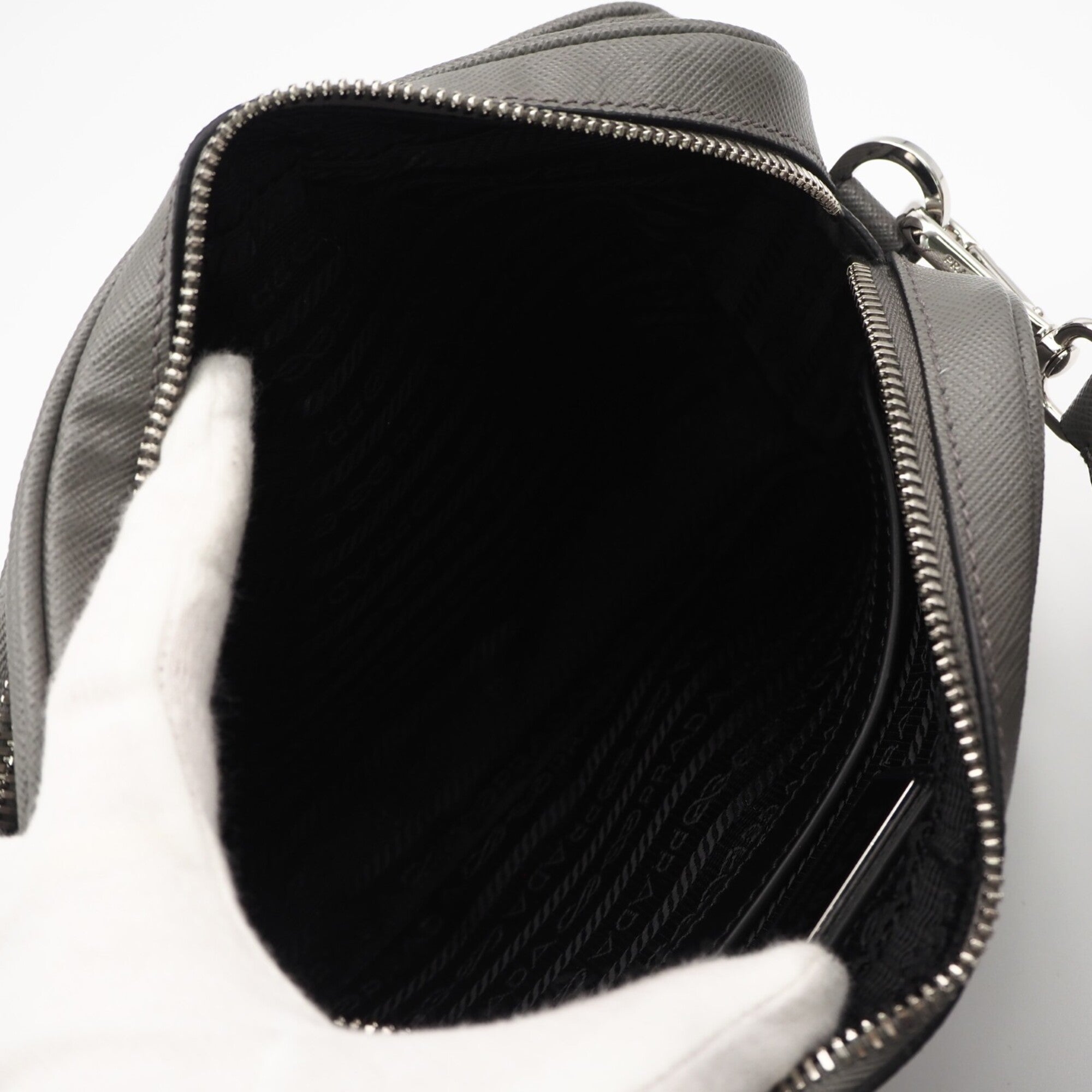 Prada Saffiano Gray Saffiano Shoulder Bag (Pre-Owned)