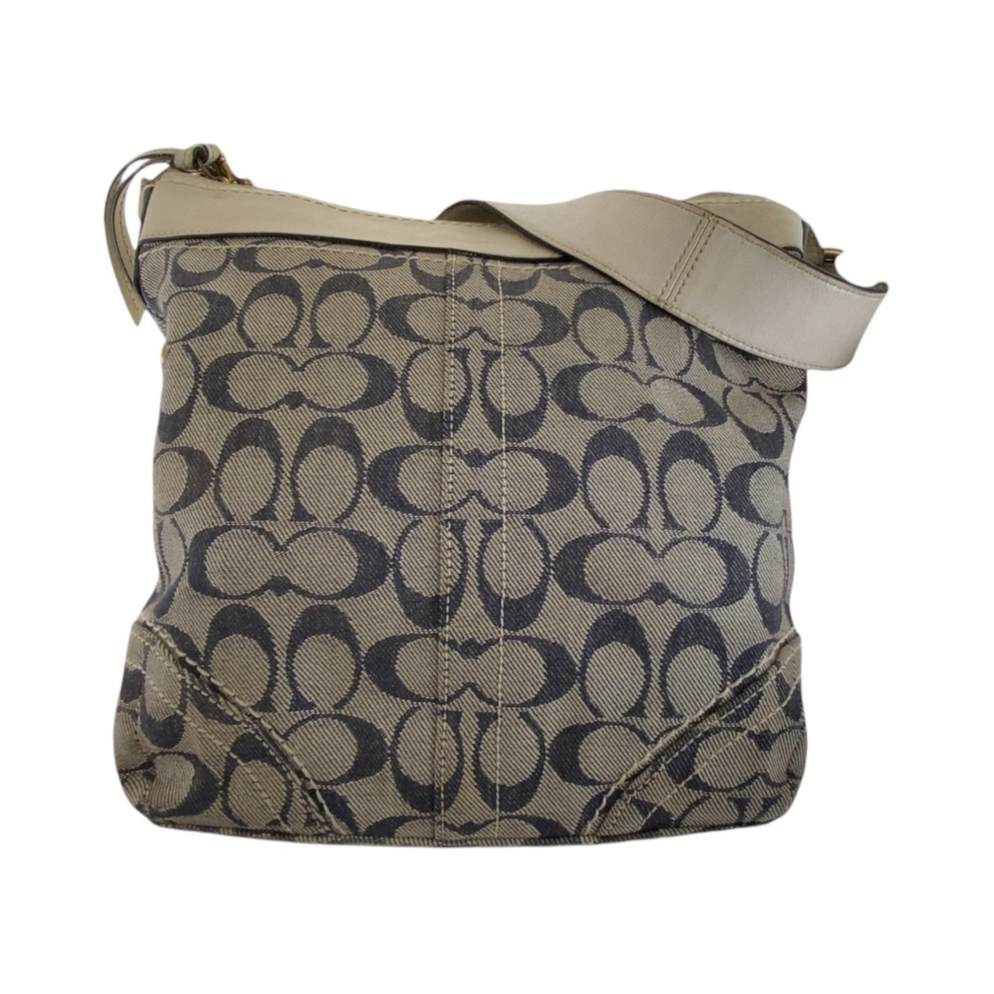 Coach Gray White Canvas Leather Messenger Bag Shoulder Bag (Pre-Owned)