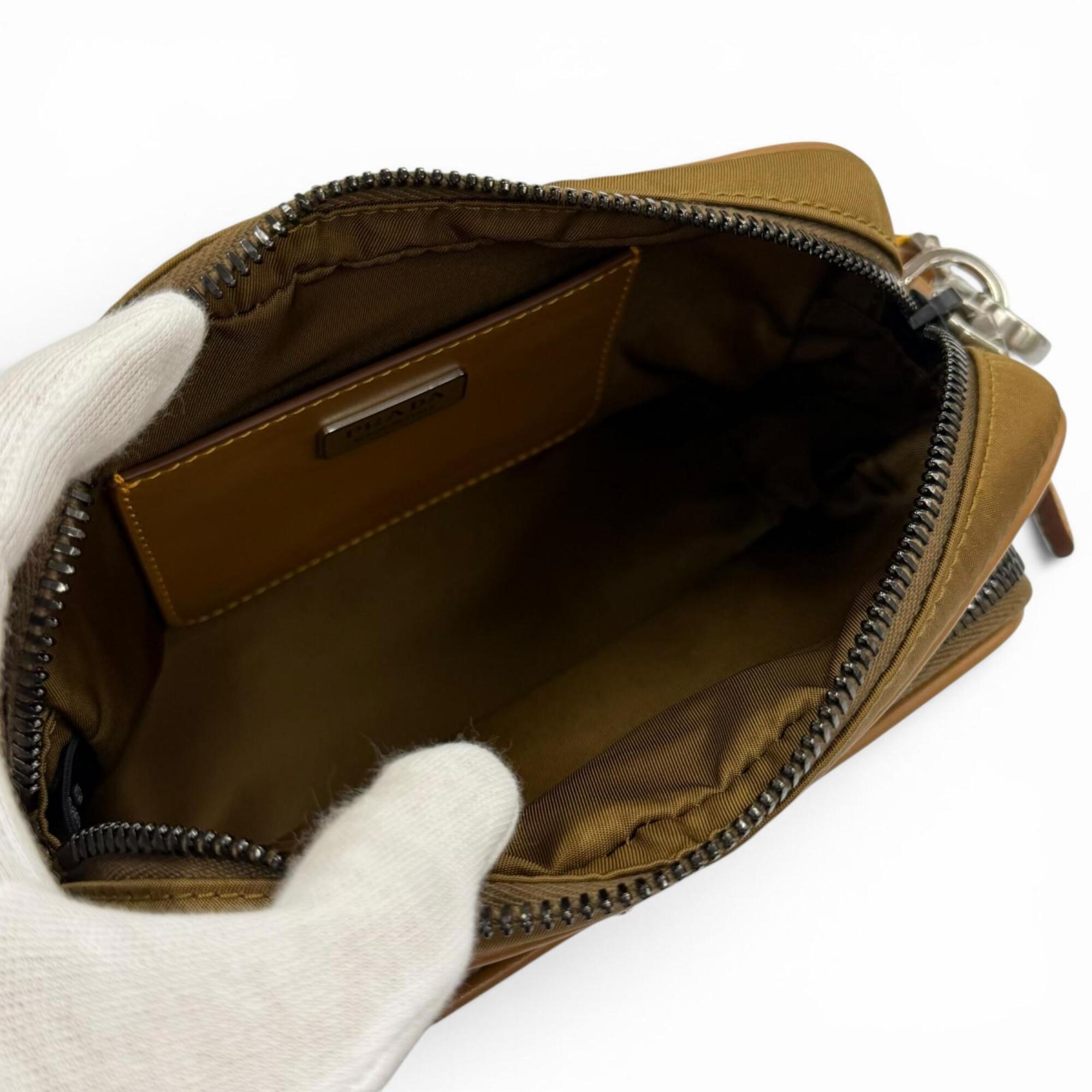 Prada Brown Nylon Leather Pouch Shoulder Bag (Pre-Owned)