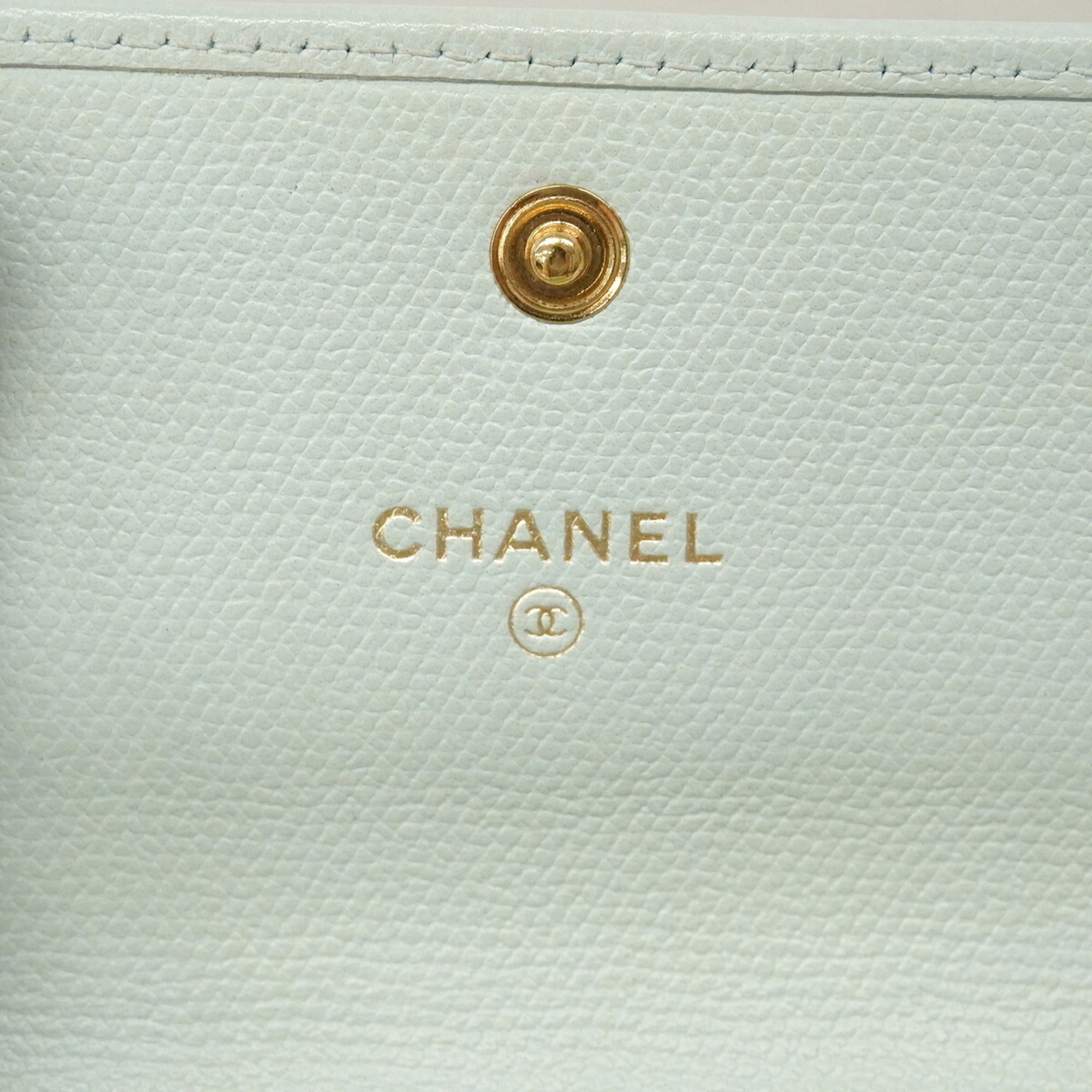 Chanel Light Green Grained Calfskin Wallet (Tri-Fold) (Pre-Owned)