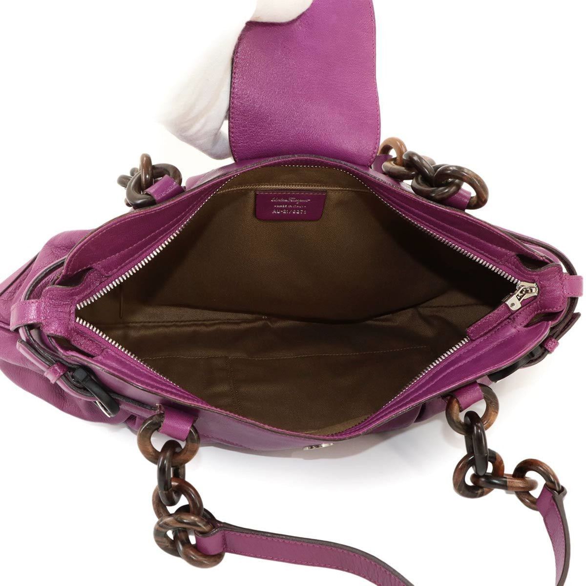 Salvatore Ferragamo Gancini Purple Leather Handbag Shoulder Bag (Pre-Owned)